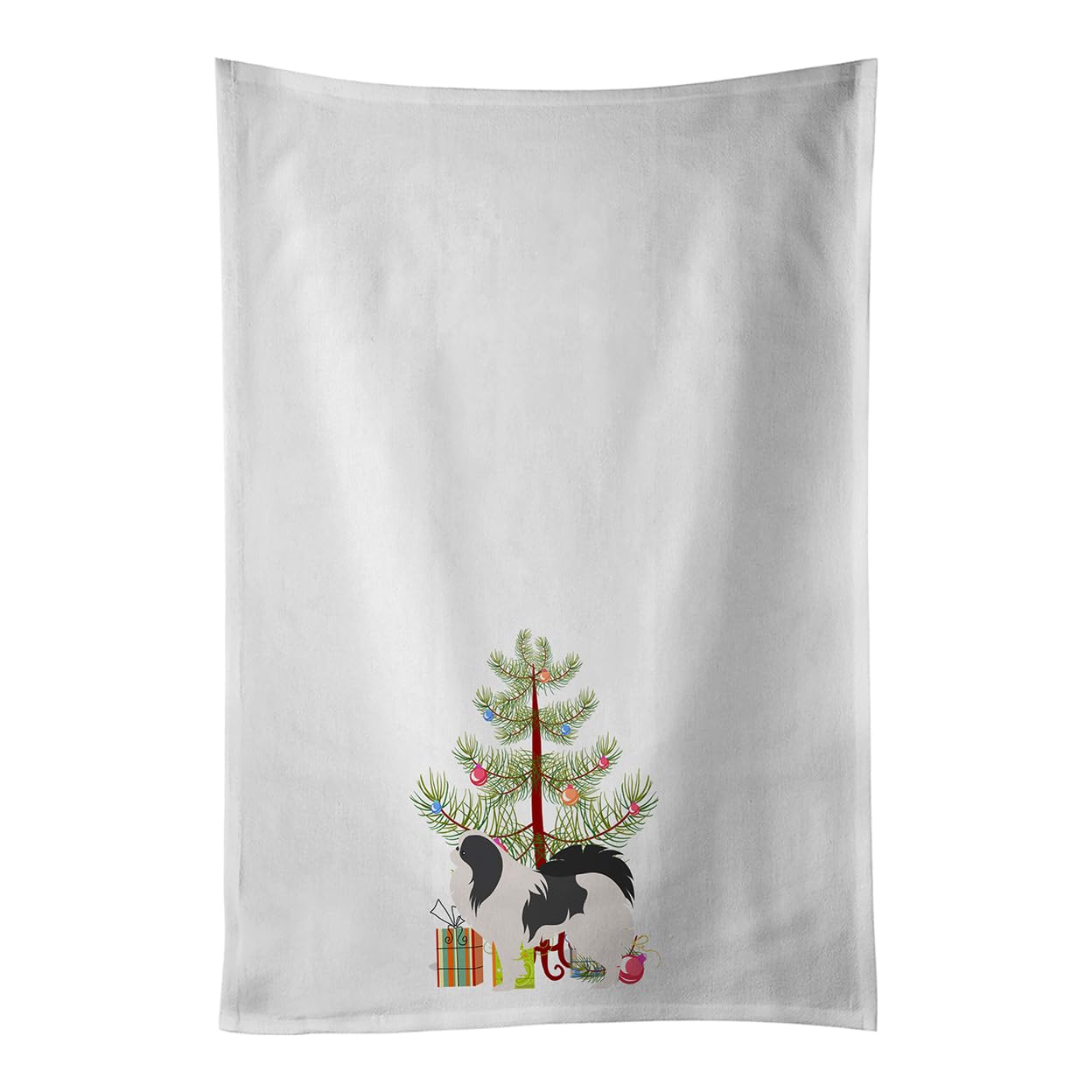 Japanese Chin Merry Christmas Tree White Kitchen Towel Set of 2