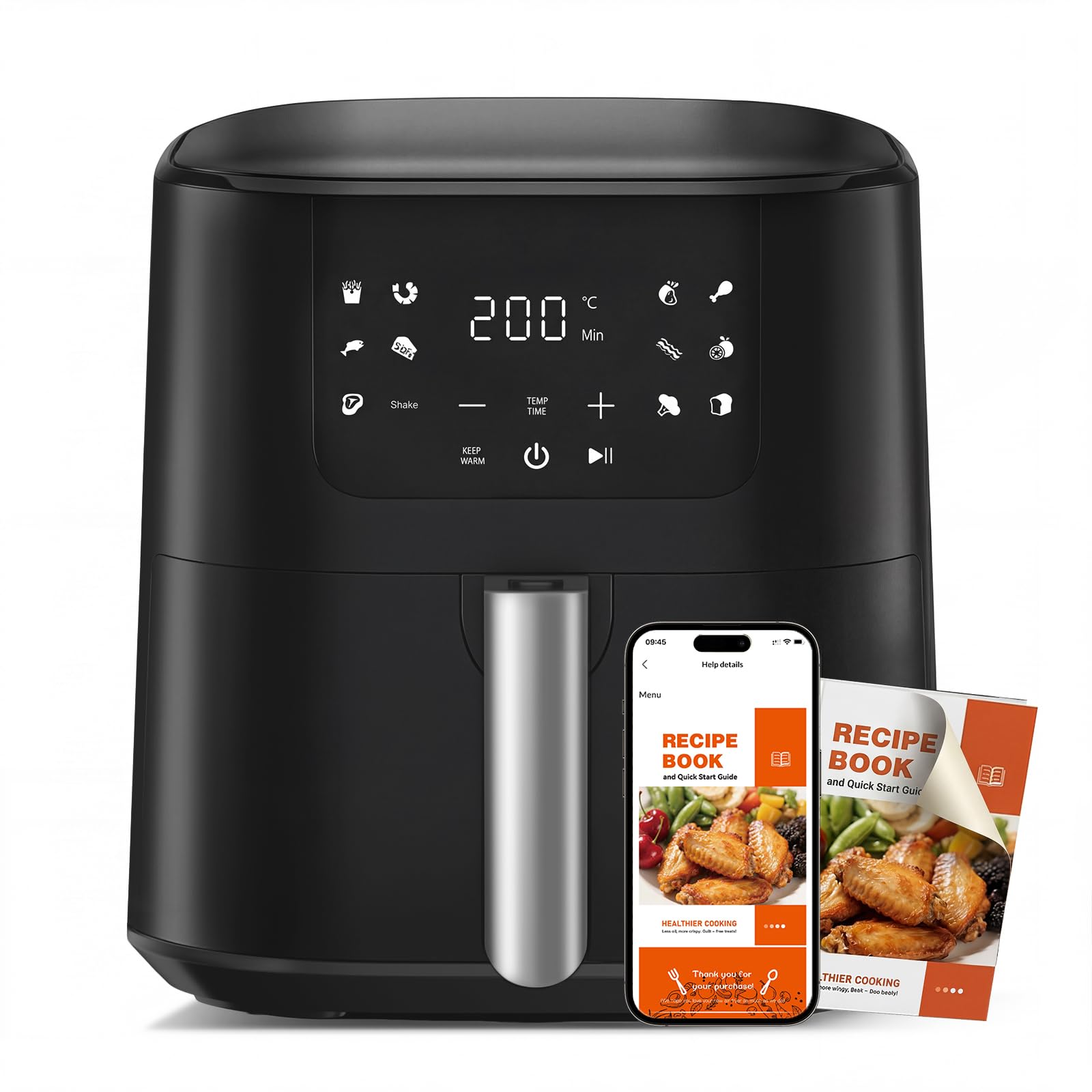 QIDO 5.5 QT Air Fryer, 8-in-1 Functions, 400F Max Temp, One-Touch Presets, Free Recipe App, Dishwasher-Safe Nonstick Basket, Fea
