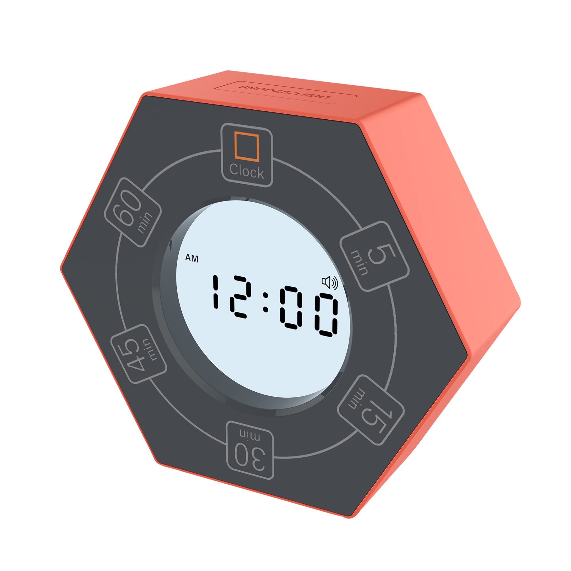 Hexagon Rotating Productivity Timer With Clock, Pomodoro Timer With 5,15, 30, 45, 60 Minute Presets, Timer For People With Adhd