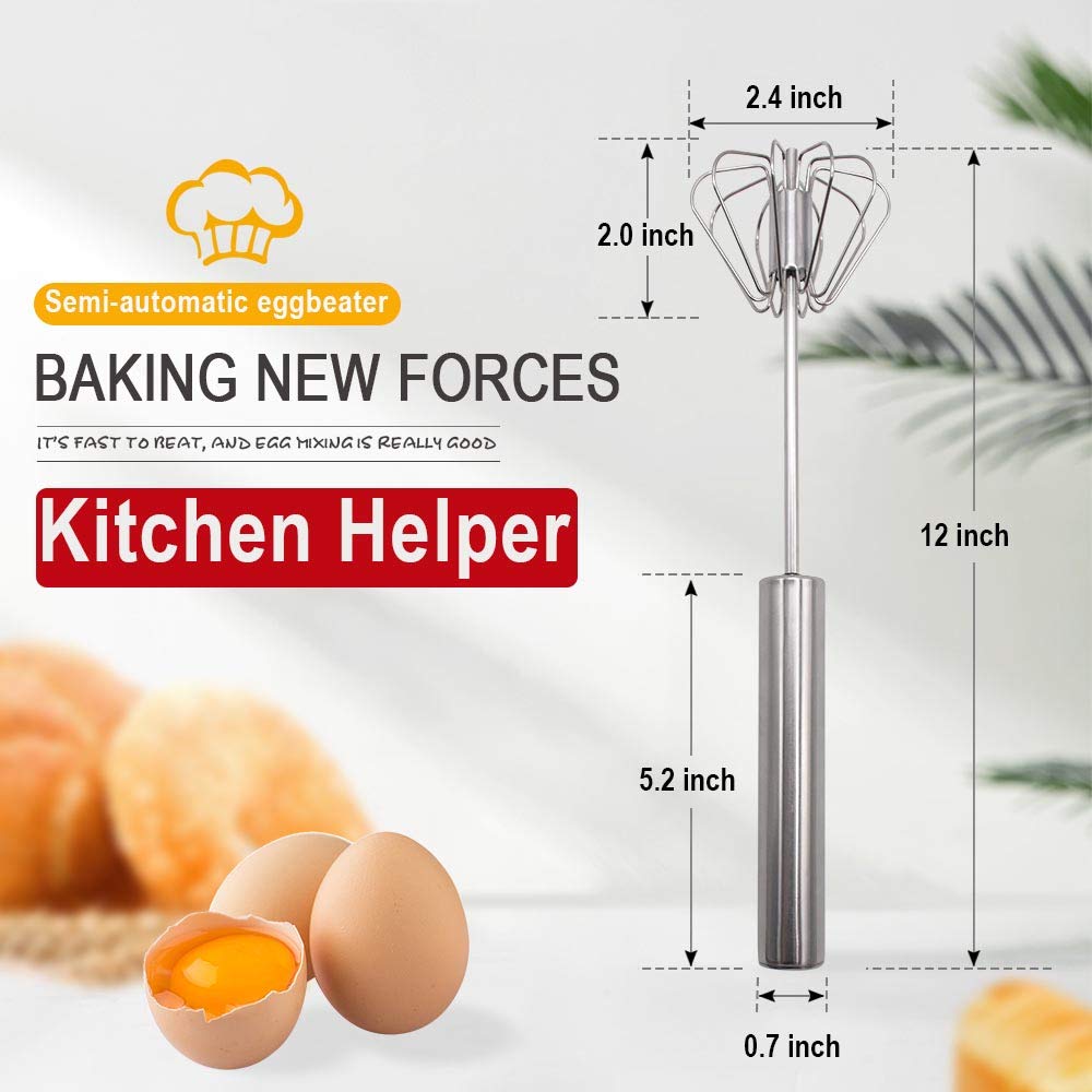 Stainless Steel Eggbeater,Egg Scrambler,Hand Mixer, Rotating Semi-Automatic Eggbeater, Allows You To Stir Easily Without Feeling