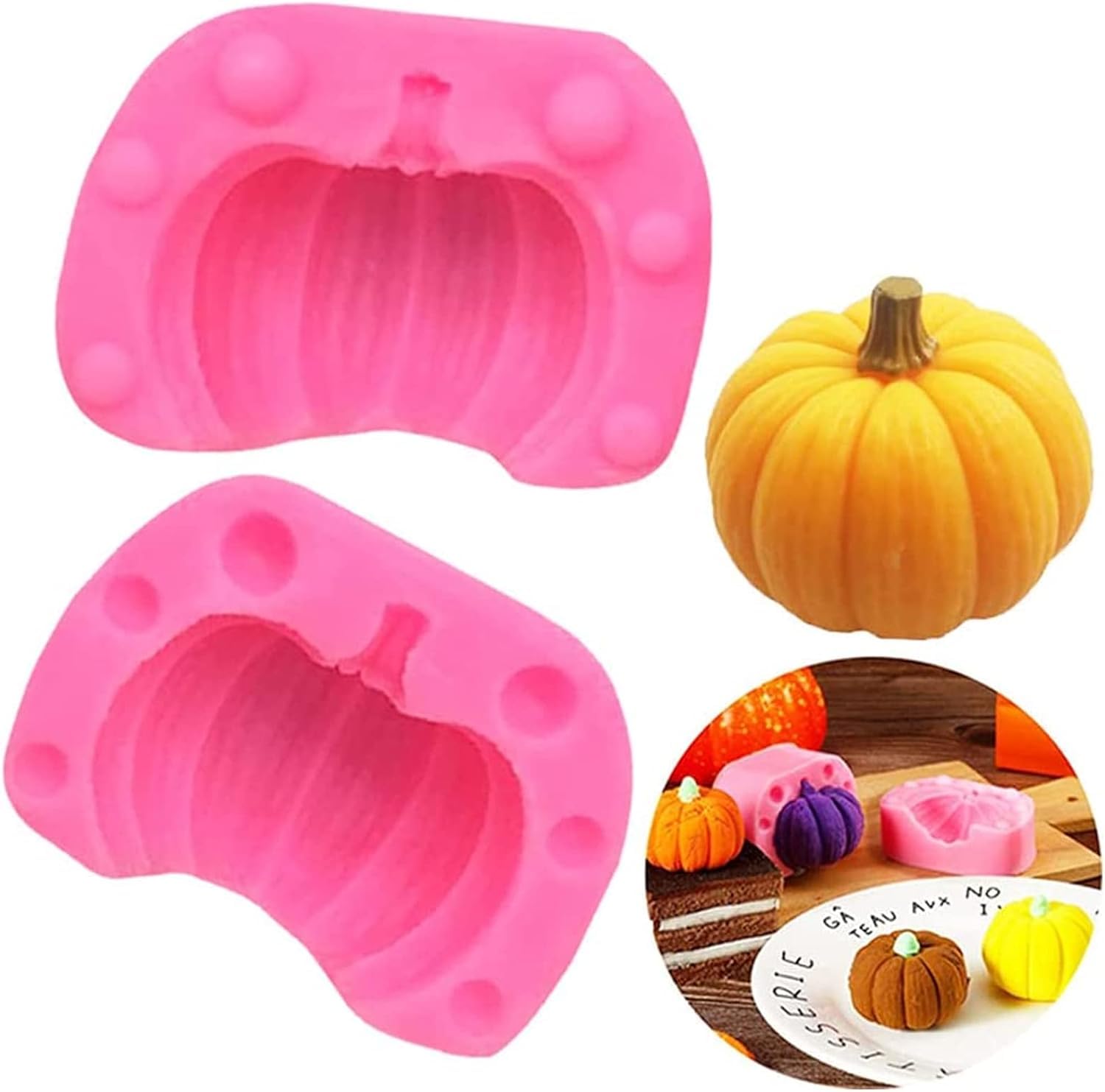 4 Pairs Halloween 3D Pumpkin Silicone Molds, Mini Pumpkin Chocolate Candy Fondant Mold For Thanksgiving Fall Baking, Autumn Fond
