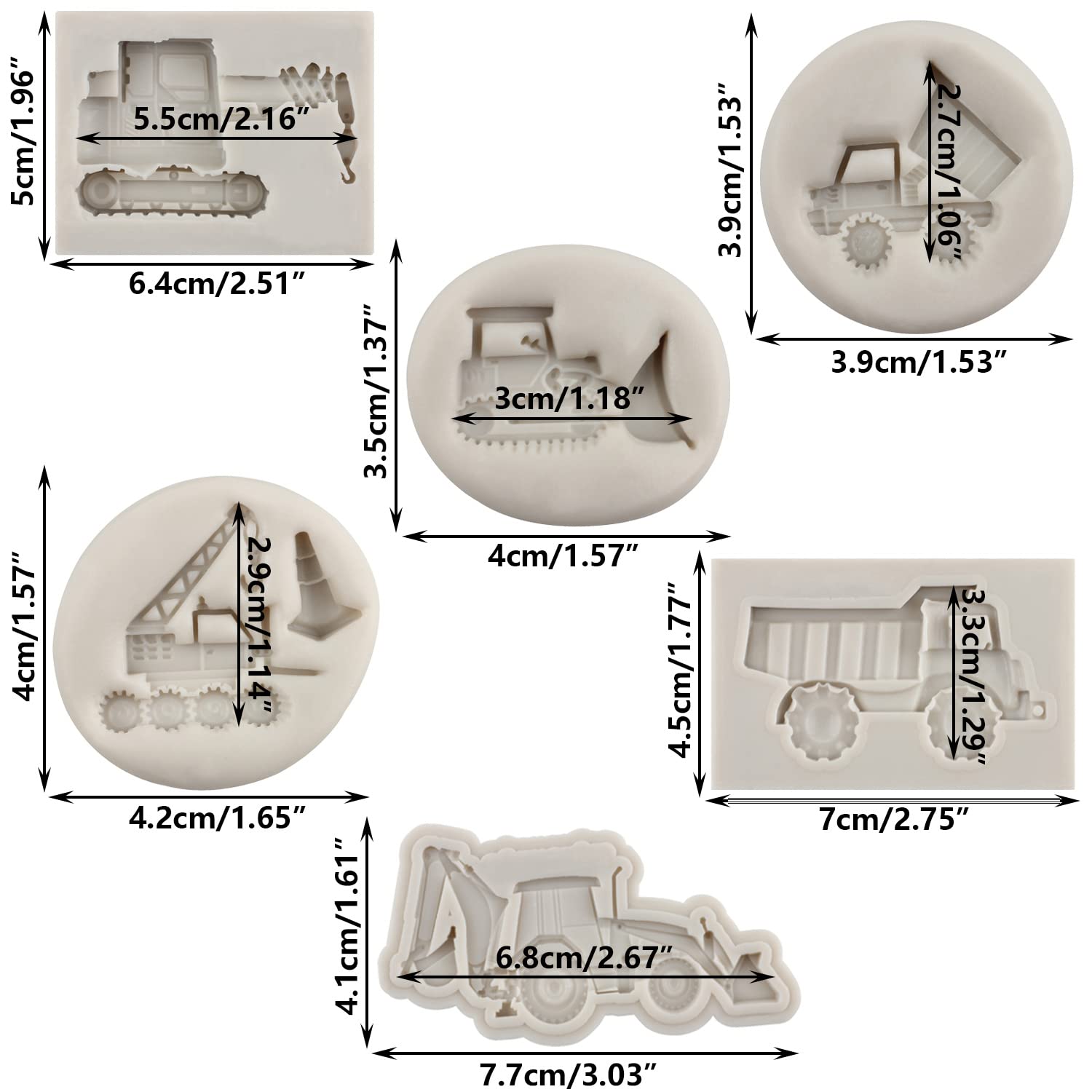 Sijiangmold Bulldozer Silicone Molds Excavator Fondant Mold Crane Construction Truck Mold For Cake Decorating Chocolate Candy Cu