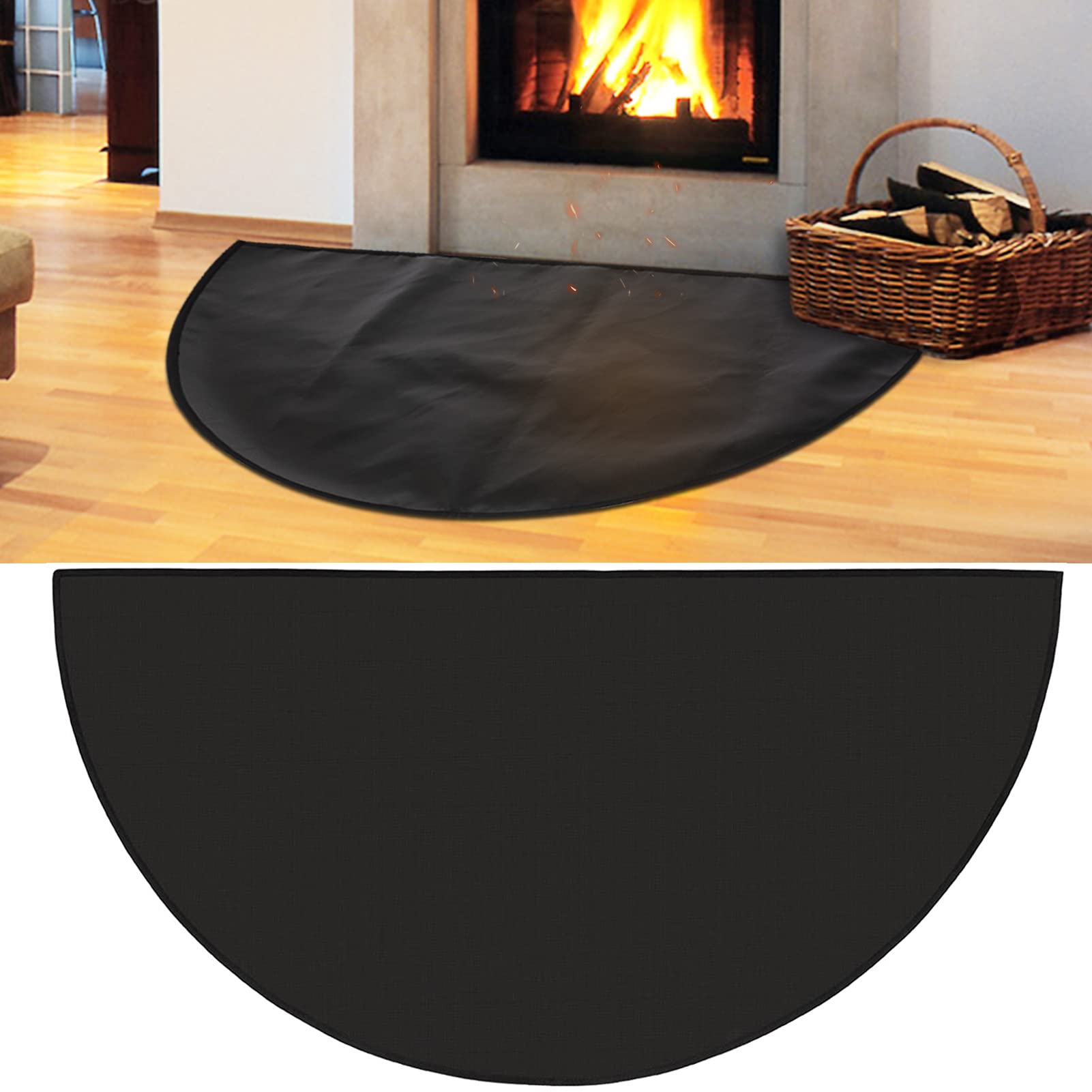 Fireproof Fireplace Mat - 48''    27'' X 2/25'' Upgraded 4-Layer Thickened Fire Resistant Mat, Half Round Silicone And Fiberglas