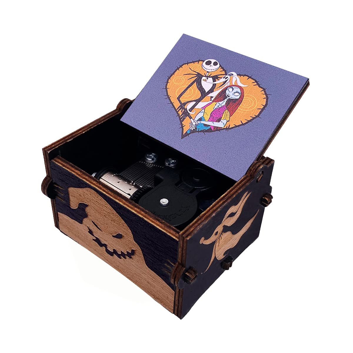 Music Box The Nightmare Before Christmas Painted Wind Up Musical Box Clockwork Laser Engraved Wood Musical Gifts for Fans (Image