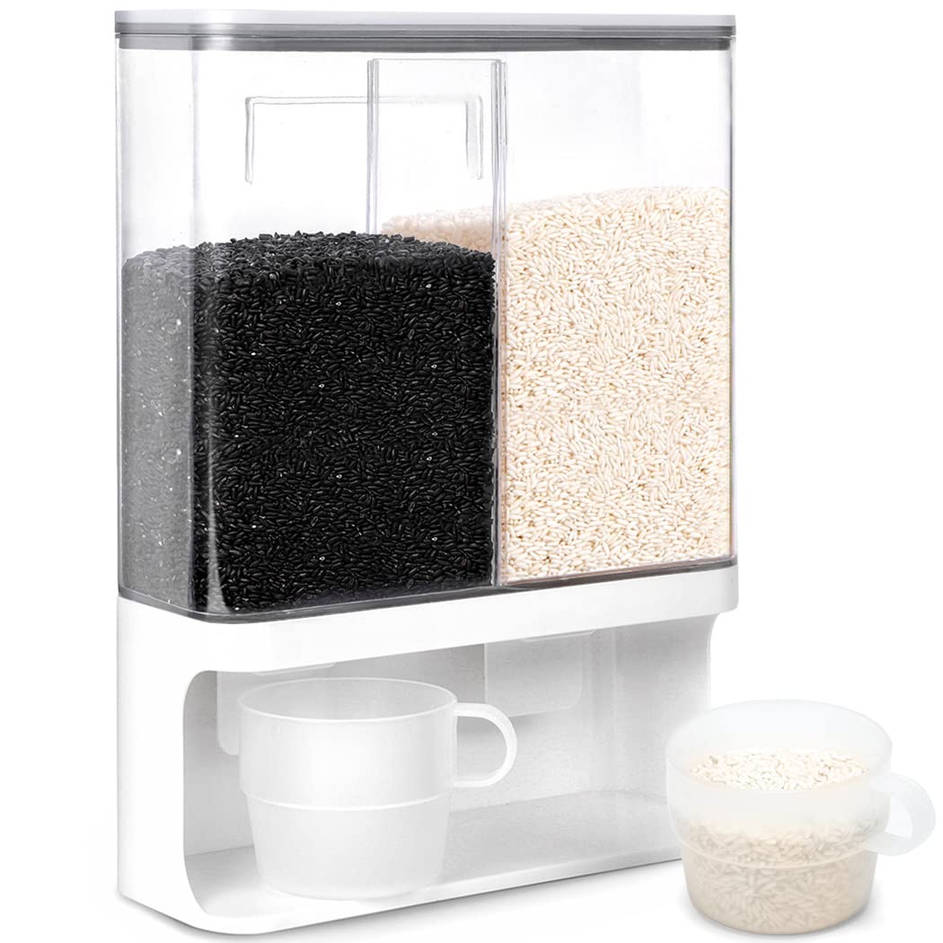 Conworld Rice Dispenser Kitchen Organization, Wall-Mounted Dry Food Storage Container With Lids And 1 Cup, Laundry Detergent Dis