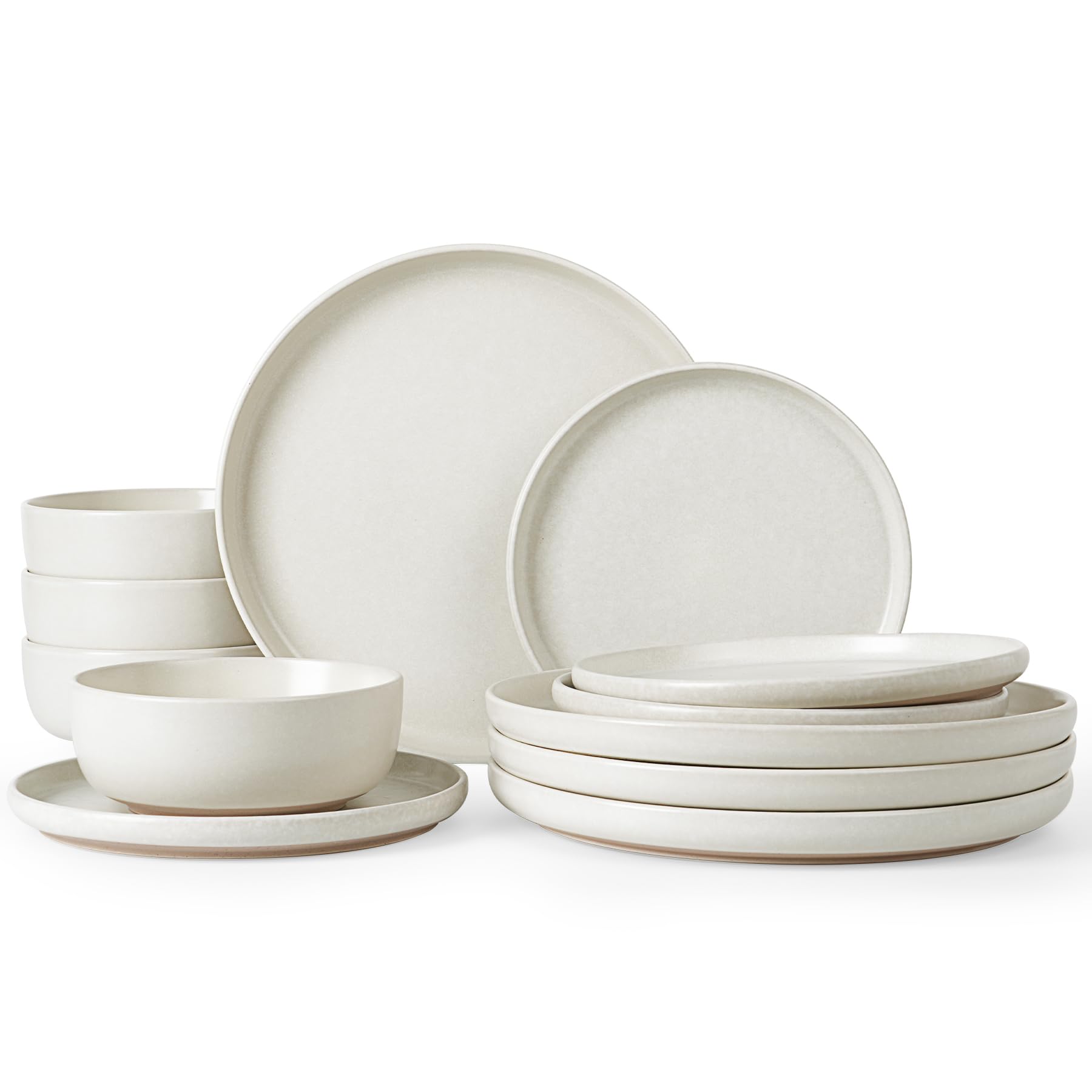 Famiware Milkyway Plates and Bowls Sets, 12 Pieces Dinnerware Sets, Reactive Glaze Dish Set, Stoneware Dishes Set for 4, Matte B