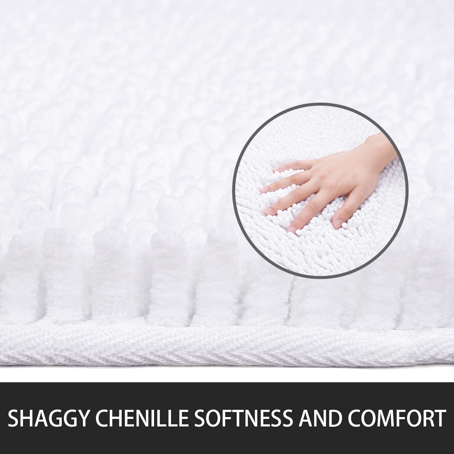 Noahas White Long Bathroom Rugs Runner 24''x60'' Absorbent Bath Mats for Bathroom Non-Slip Washable Carpet Soft Plush Chenille Shower Mats for Bathroom Shaggy Durable Bath Rugs with Rubber Backing