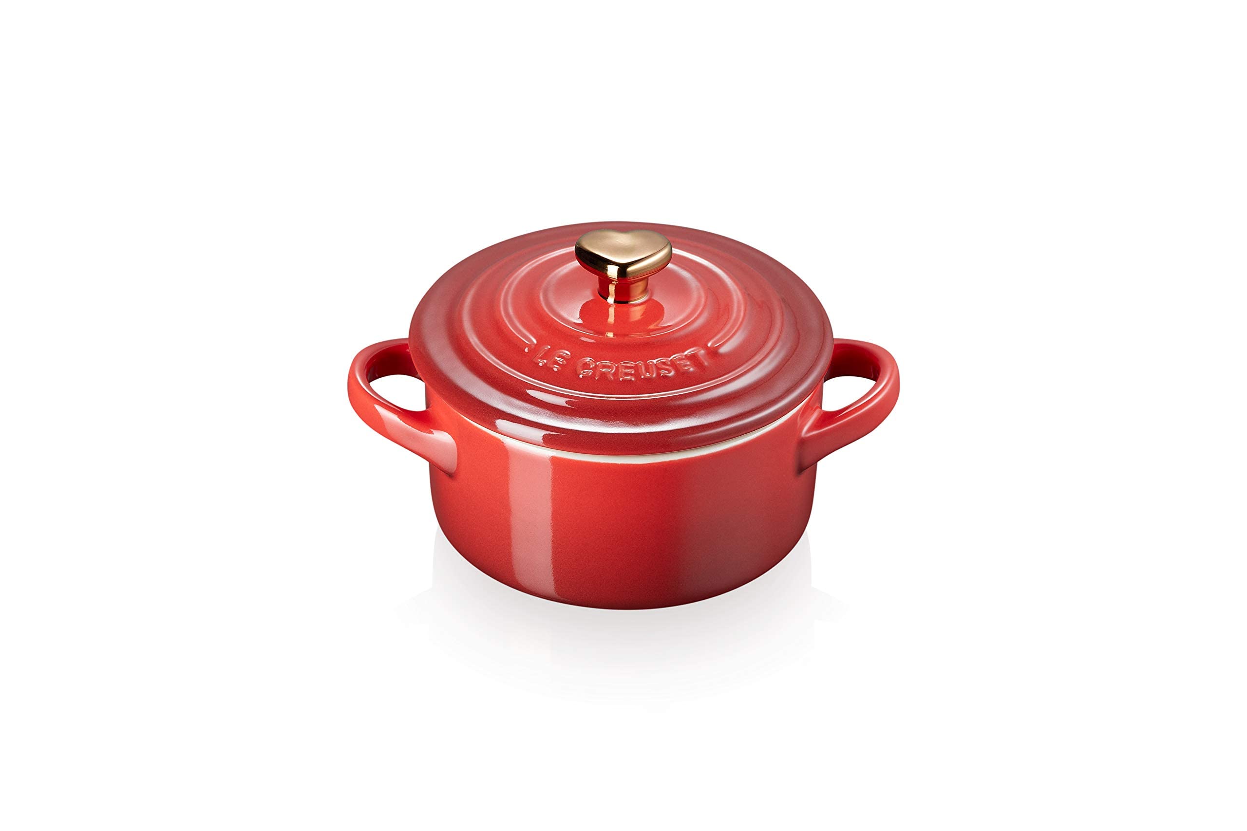 Le Creuset Cerise With Gold Heart Knob Stoneware Mini Round Cocotte, 8 Oz