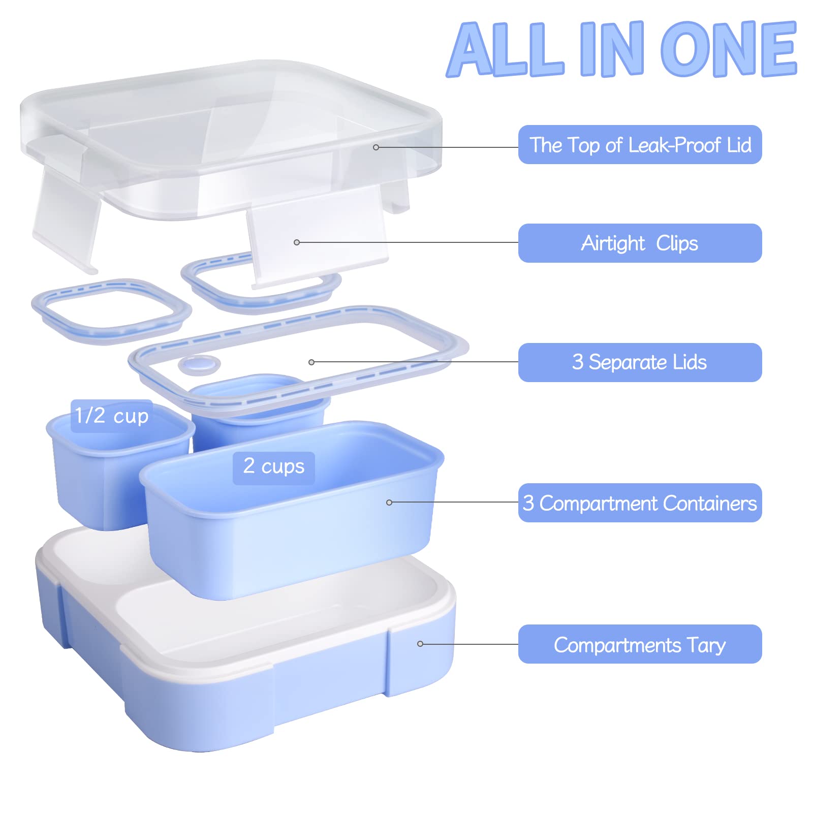 Genteen Bento Box For Kids, Kids Lunch Box With 3 Removable Compartments, Toddler Baby Lunch Box For Daycare, School, Leak-Proof