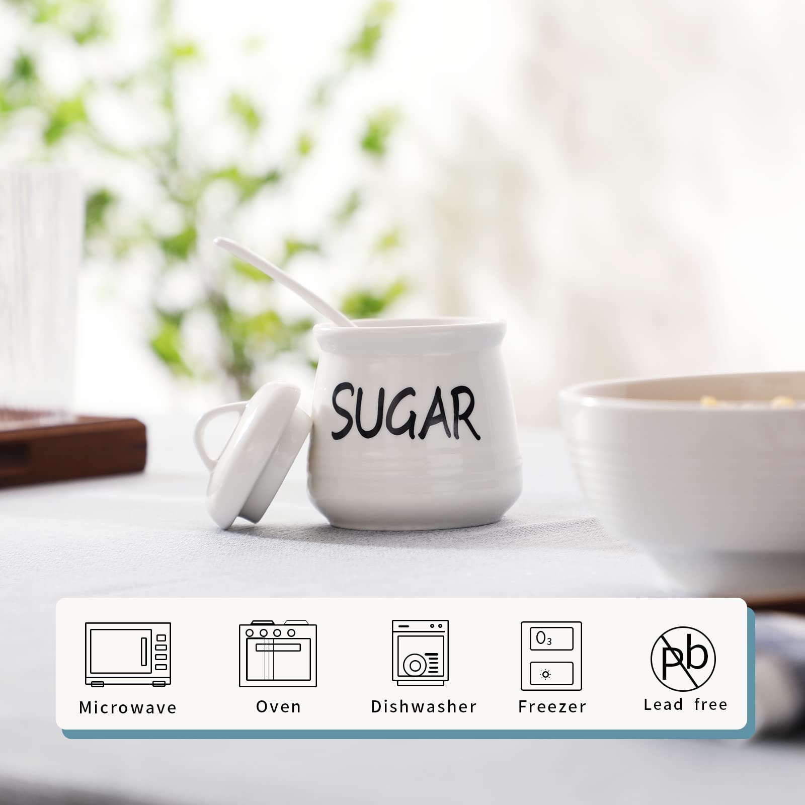 Haotop Porcelain Sugar Bowl With Lid And Spoon 12Oz (White)