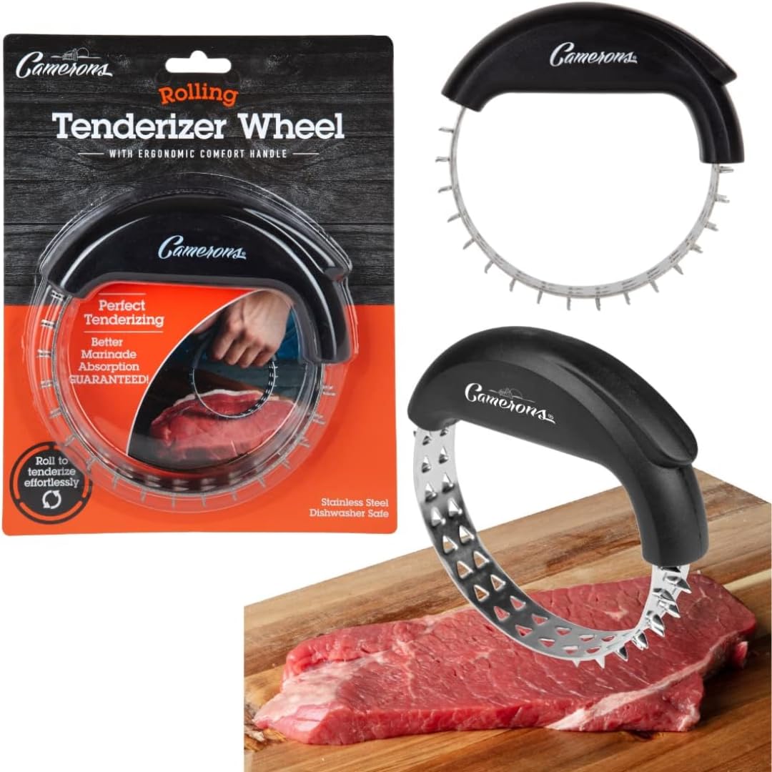 Camerons Rolling Meat Tenderizer Bbq Tool - Stainless Steel Sharp Blades Break Down Tough Tendons In Beef, Poultry, Steak & More
