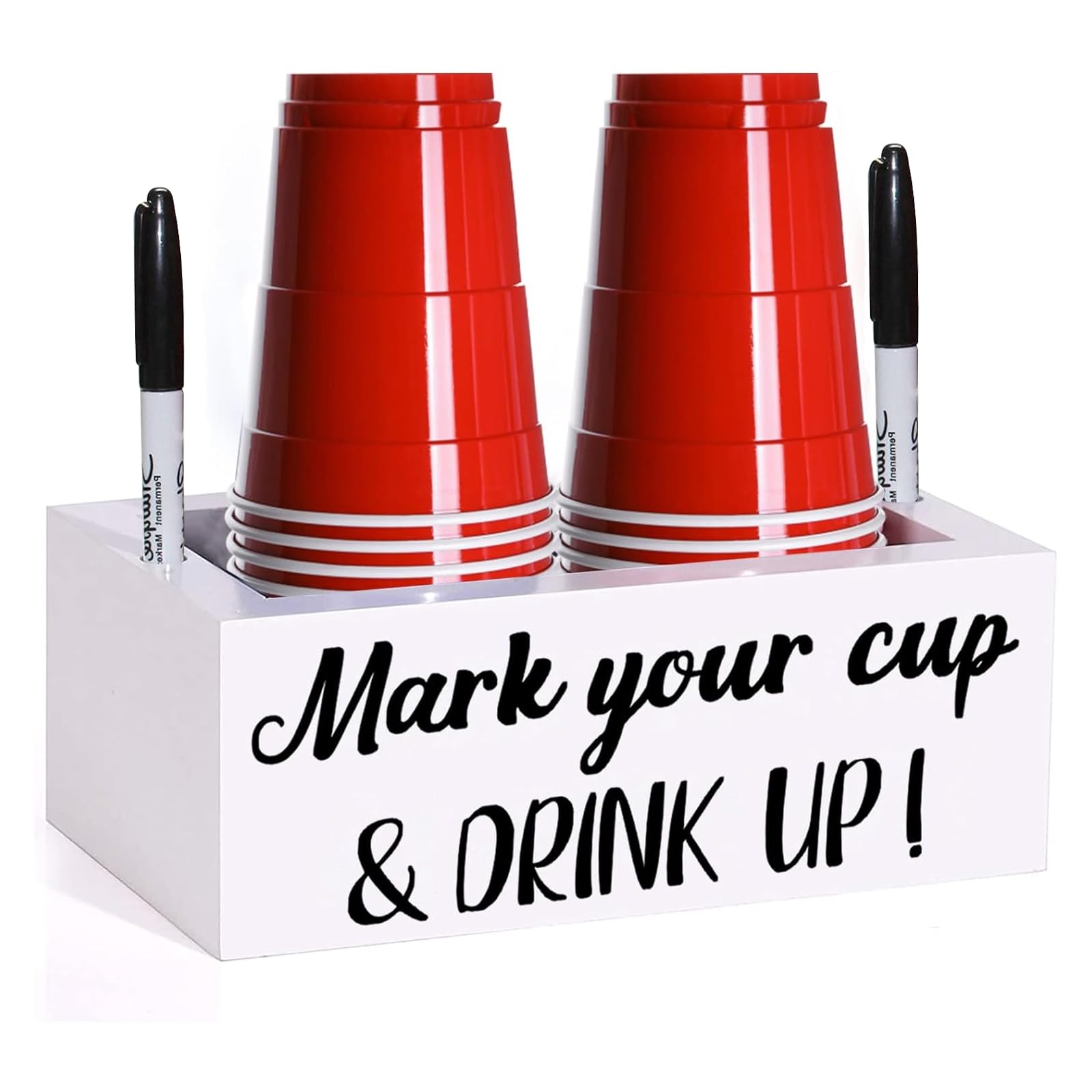 Double Disposable Cup Holder With Marker Slot Wooden Mark Your Cup And Drink Up Drink Dispenser 2 Sides Designs For Parties Farm