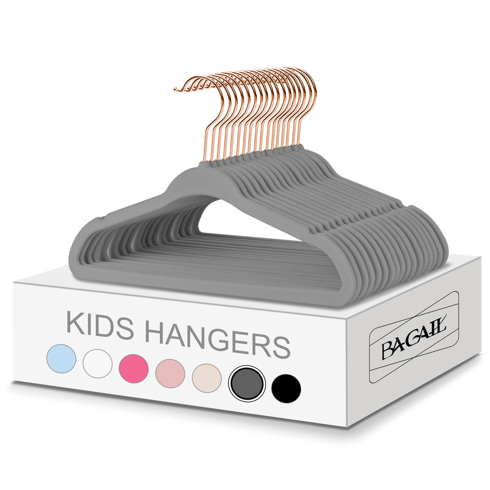 Bagail Kids Velvet Hangers 14 Inches Children'S Clothes Hangers Non-Slip Baby Hangers For Infant/Toddler (Grey/Rose Gold, 50Pack