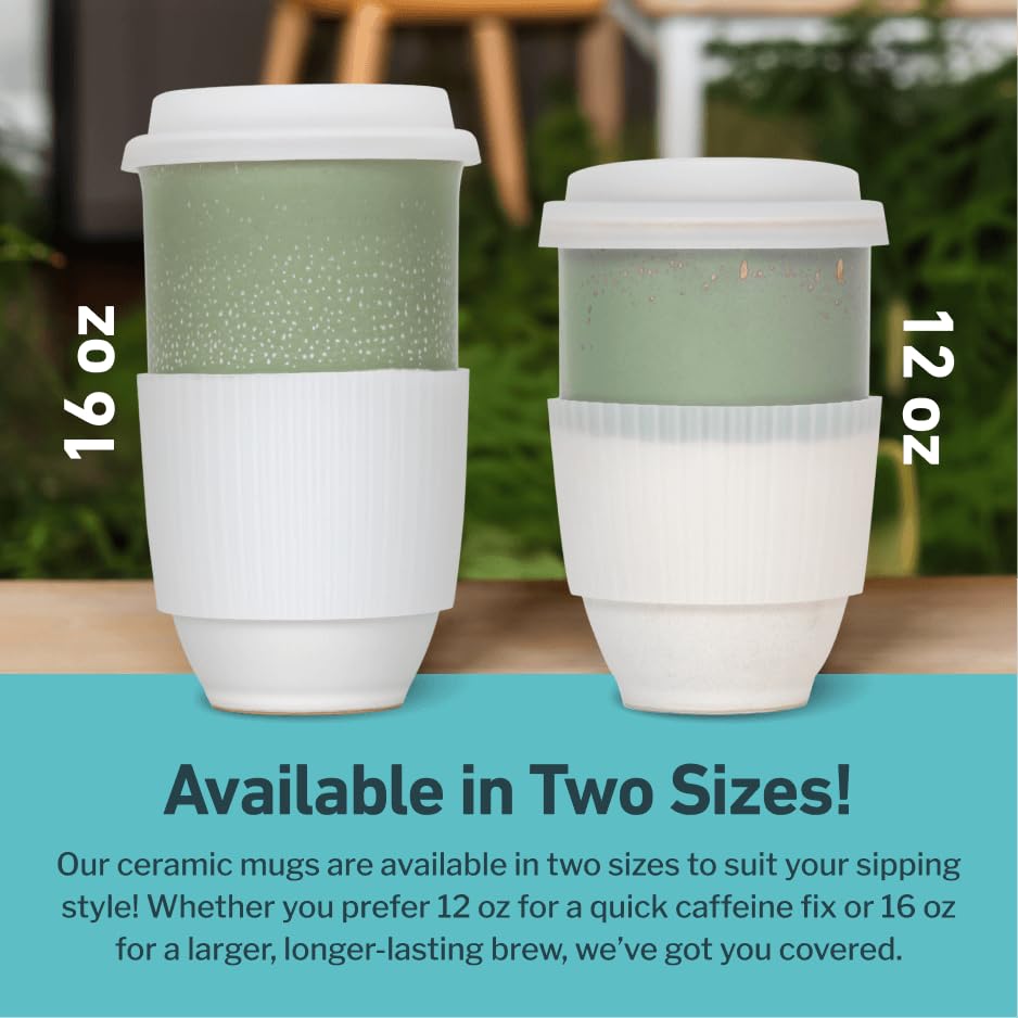 NOVA CERAMICS Travel Mug - Tea Tumbler- Microwave & Dishwasher Safe Coffee Mug Green & White Tumbler - Gifts For Women Men Him H