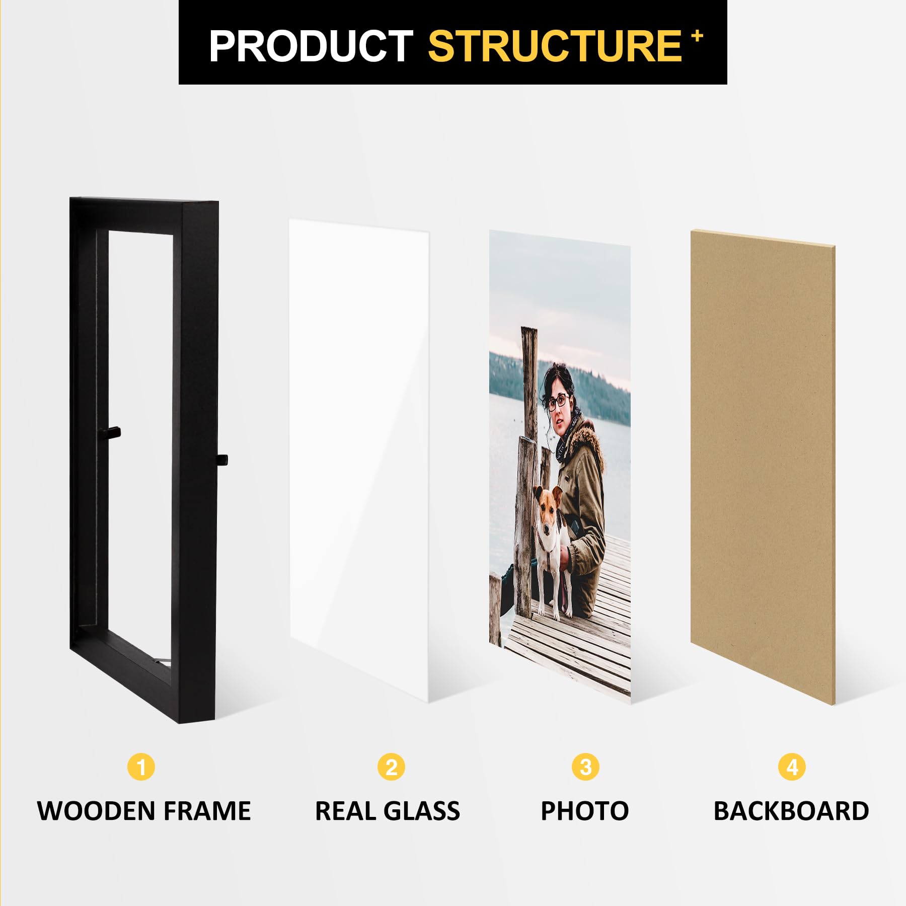 8x10 Double Picture Frame Wooden Hinged Photo Frame Definition Glass Stand Vertically on Desktop or Tabletop Black