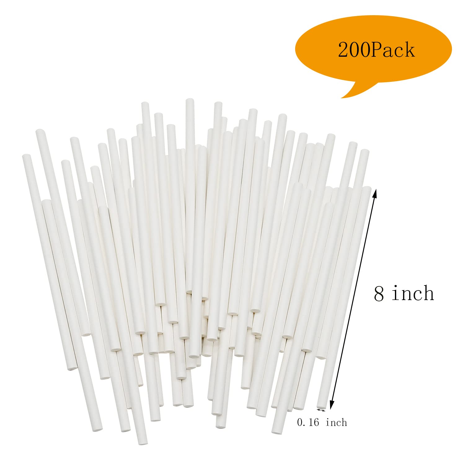 8 Inch White Lollipop Sticks, Lollipop Treat Sticks, For Homemade Candy, Cookies, Dessert, 200 Pcs