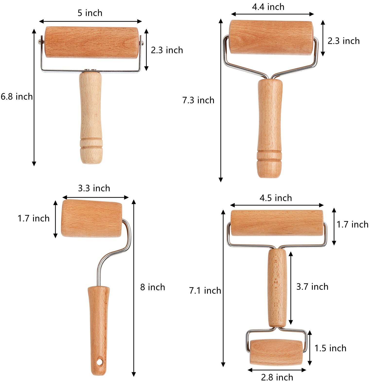 Avla 4 Pack Wood Pastry Pizza Roller, Non Stick Wooden Rolling Pin For Home, Professional Dough Roller Tool Set For Baking, Cook