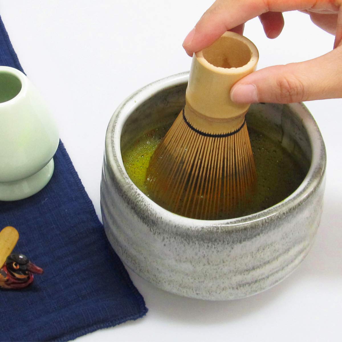 Artcome Japanese Matcha Tea Set, Matcha Whisk, Traditional Scoop, Matcha Bowl, Ceramic Whisk Holder, Handmade Ceremony Kit (7 Pc