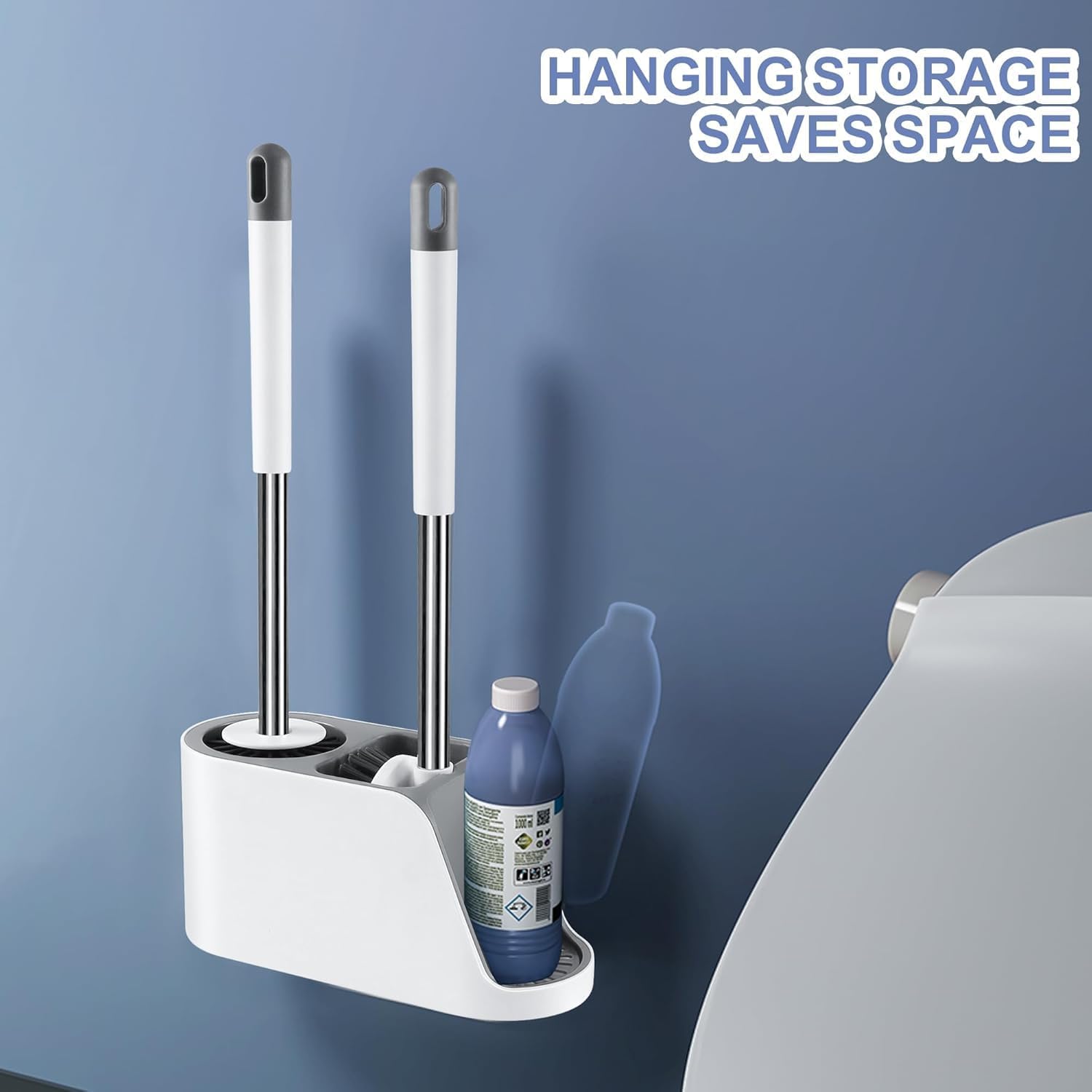Noridy Silicone Toilet Brush With Holder Set - Free Stand Sleek Cleaner With Ventilated Drying Stand And Adhesive Wall Mounted C