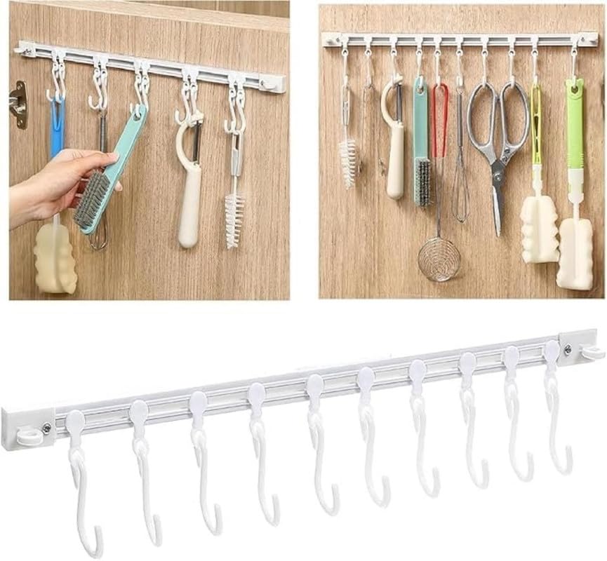 Zipton Wall Hook For Kitchen Cabinets, Adjustable Hanger Hook For Towels, Utensils, Bags And Accessories, SpaceSaving NoDrill 
