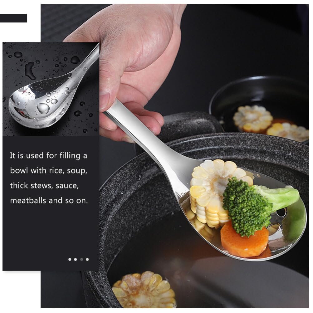 Bestonzon Rice Paddle Rice Spoon Stainless Steel Kitchen Utensil Rice Scooper Rice Spatula Soup Scoop Food Serving Spoon For Hom