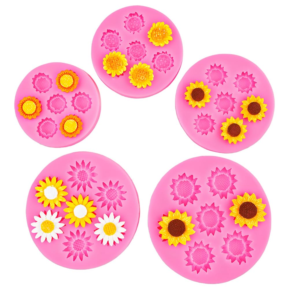 Gulinaza 5Pcs Sunflower silicone Molds for DIY Cake Fondant Biscuit Cookies Sugar Pudding Chocolate Hard Candies Dessert Sugar C
