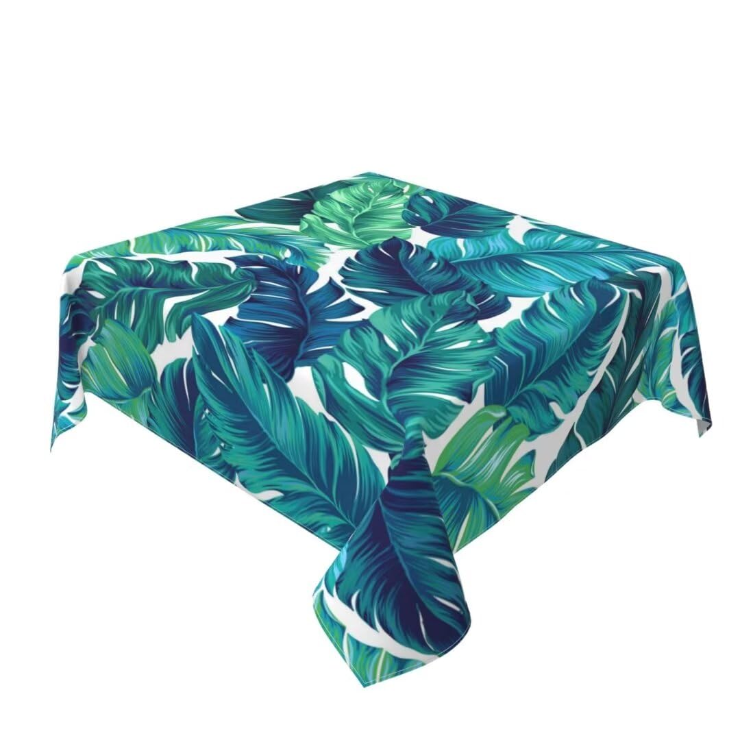 BETGINY Summer Tropical Tablecloth 60x60 Inch Square Navy Blue Green Hawaiian Palm Leaf Table Cloth Table Cover Polyester Washab
