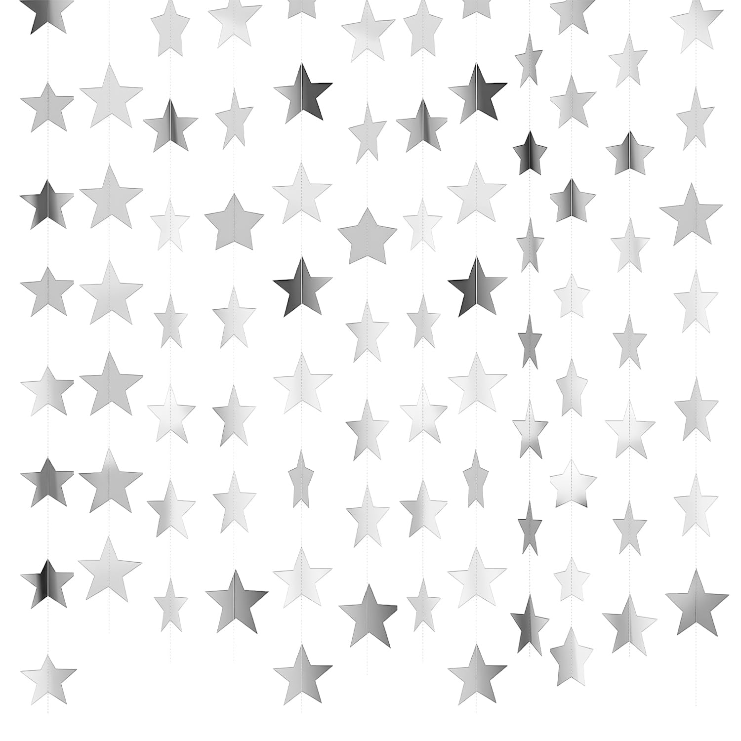 Yuqilin 158 Feet 12 Pcs Glitter Silver Star Garland Banner Decoration Reflective Sparkle Little Star Paper Hanging Decor Double