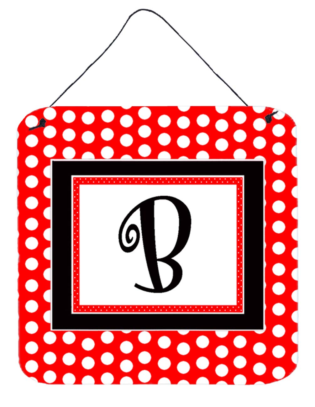 Caroline's Treasures CJ1012-BDS66 Letter B Initial - Red Black Polka Dots Wall or Door Hanging Prints Aluminum Metal Sign Kitche