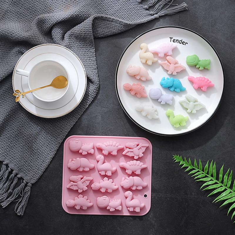 Sujosa Silicone Cake Pop Mold Non Stick Fancy Mold Cake Pan 12 Cavity Dinosaur Shape Candy Cupcake Cornbread Chocolate Brownie G