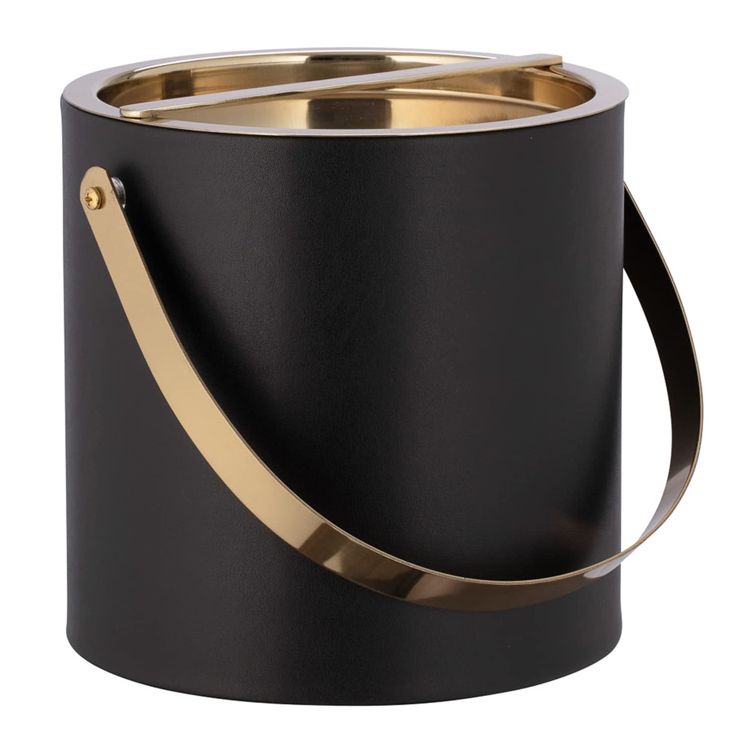 Kraftware Polished Gold Arch Handle & Bridge Cover: Black Milan 3Qt Ice Bucket, 3 Quarts