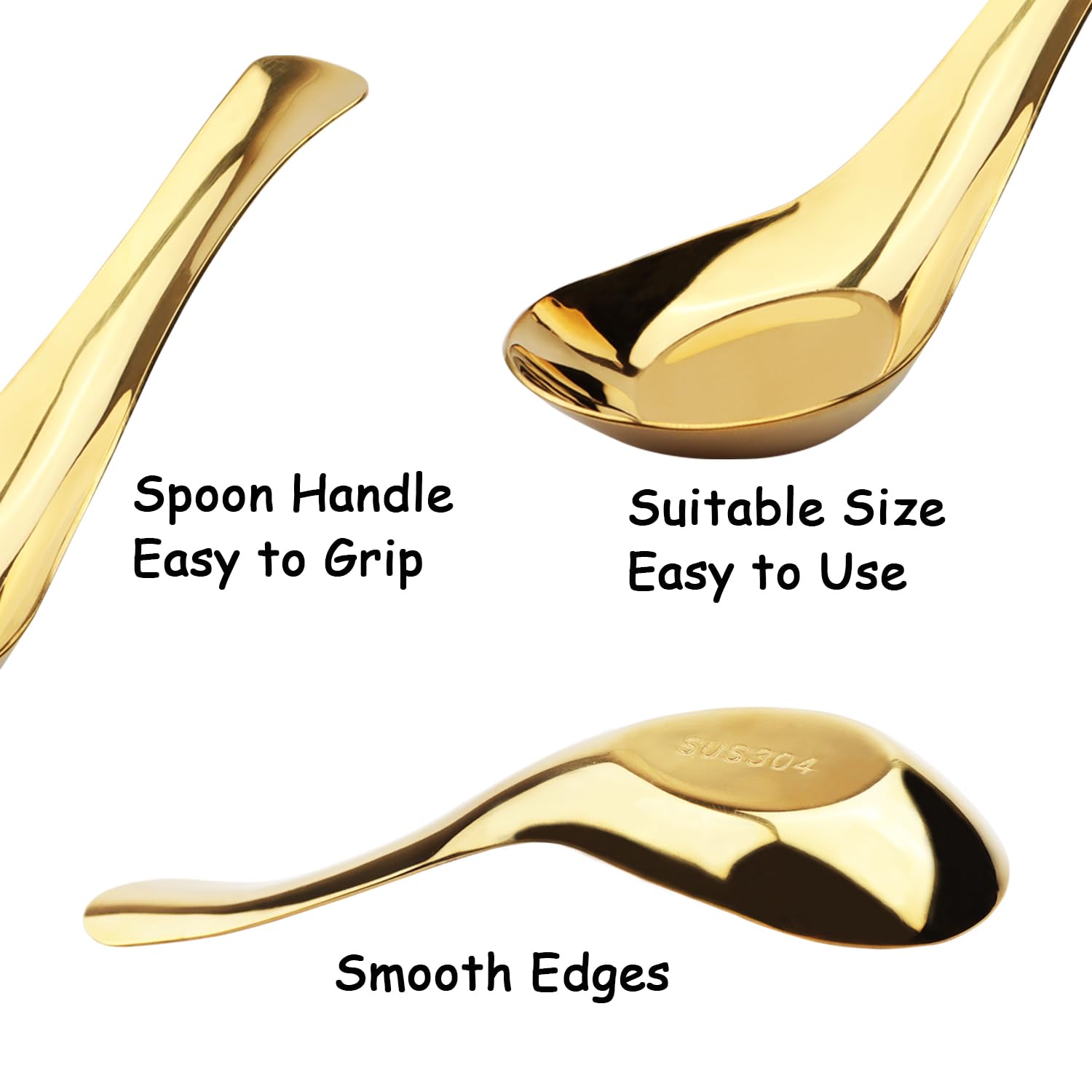 Asian Soup Spoons Stainless Steel Chinese Soup Spoons Set Of 6 Soup Spoons Silverware Cucharas Para Comer For Ramen Pho Wonton D