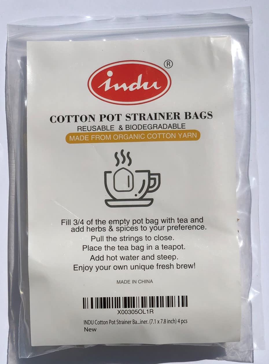 Indu Cotton Pot Strainer Bag - Reusable Empty Bags For Making Tea Made From Organic Cotton Yarn. Safe & Durable. Use It As A Foo