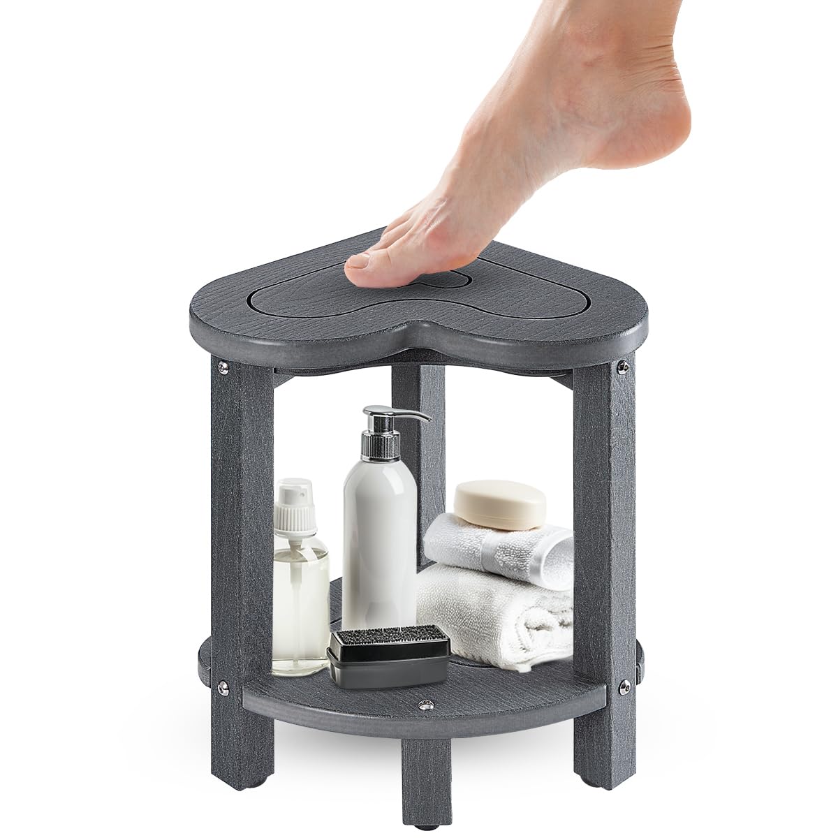 UHA Corner Shower Stool for Inside Shower - Waterproof Corner Shower Bench, HDPE Plastic Bathroom Bench, Adjustable Height Corne