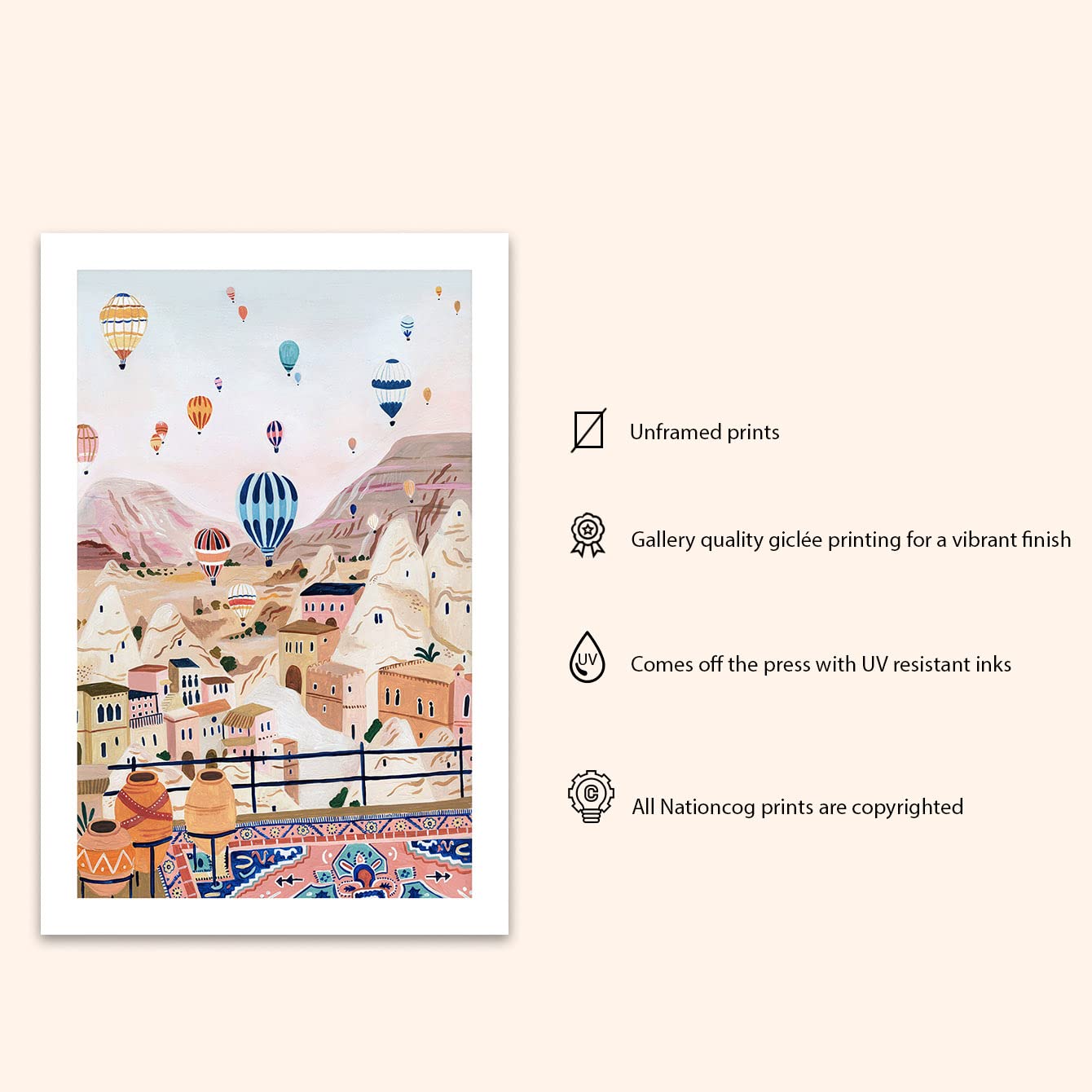 Nationcog Cappadocia, Turkey Art Print, Hot Air Balloon Print, Travel Print, Travel Poster, Europe Print, Housewarming Gift (Unf