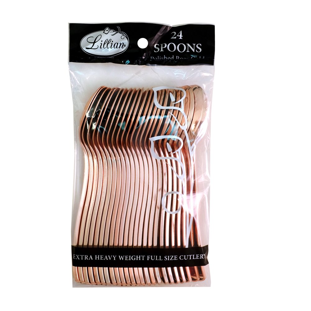 Lillian Tablesettings Spoon Bag | Polished Rose Gold | Pack Of 24 Plastic Cutlery, 24 Count
