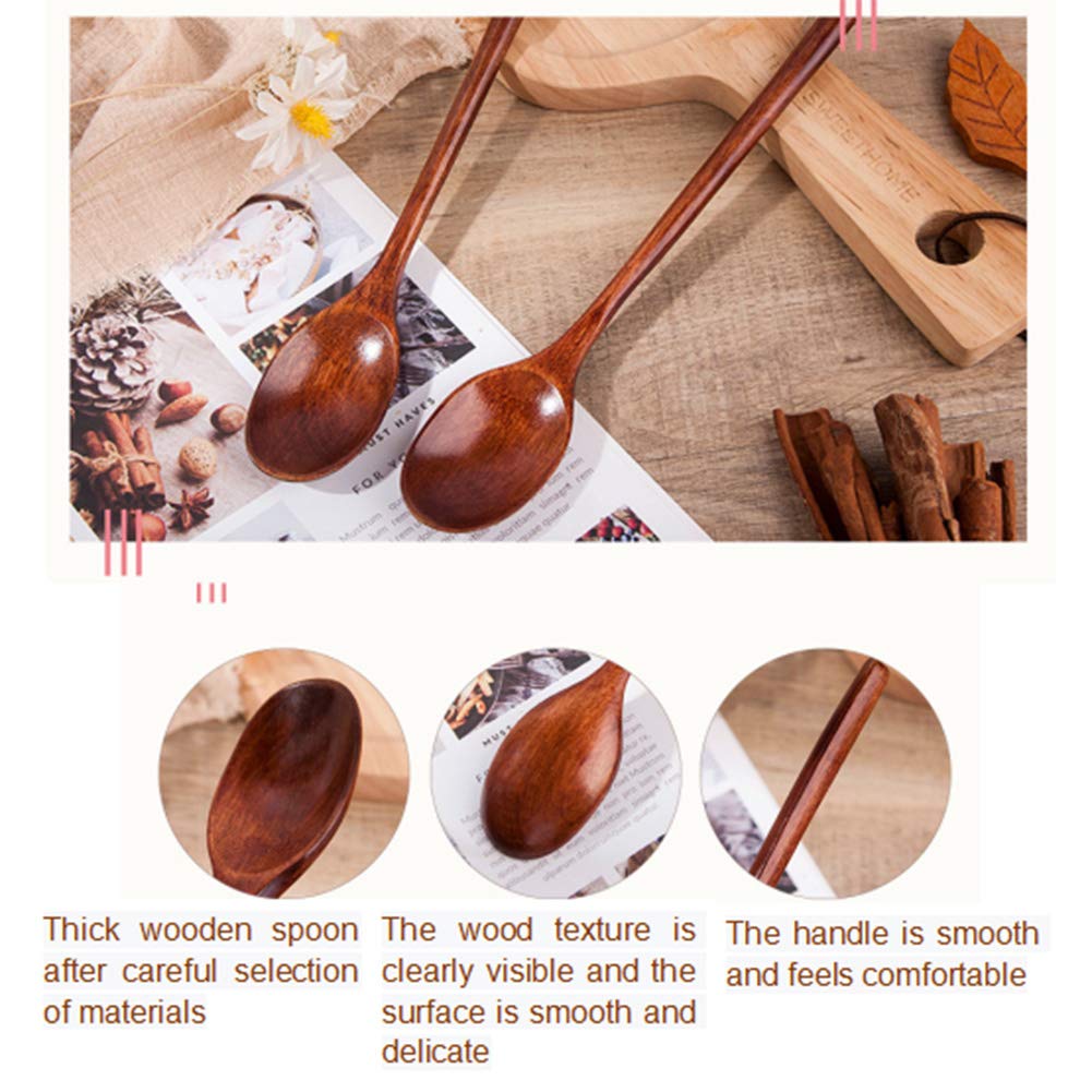 Akoak 2 Pcs Wooden Spoon, Natural Wooden Spoon With Long Handle, Household Cooking Tool, Suitable For Restaurants, Hotels, Resta