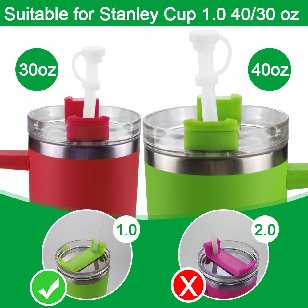 Seiletoo 8Pcs Silicone Spill Stopper Set For Stanley Cups 1.0 30 Oz, 40 Oz, Includes 2 Straw Cover Set, 2 Square Spill Stoppers