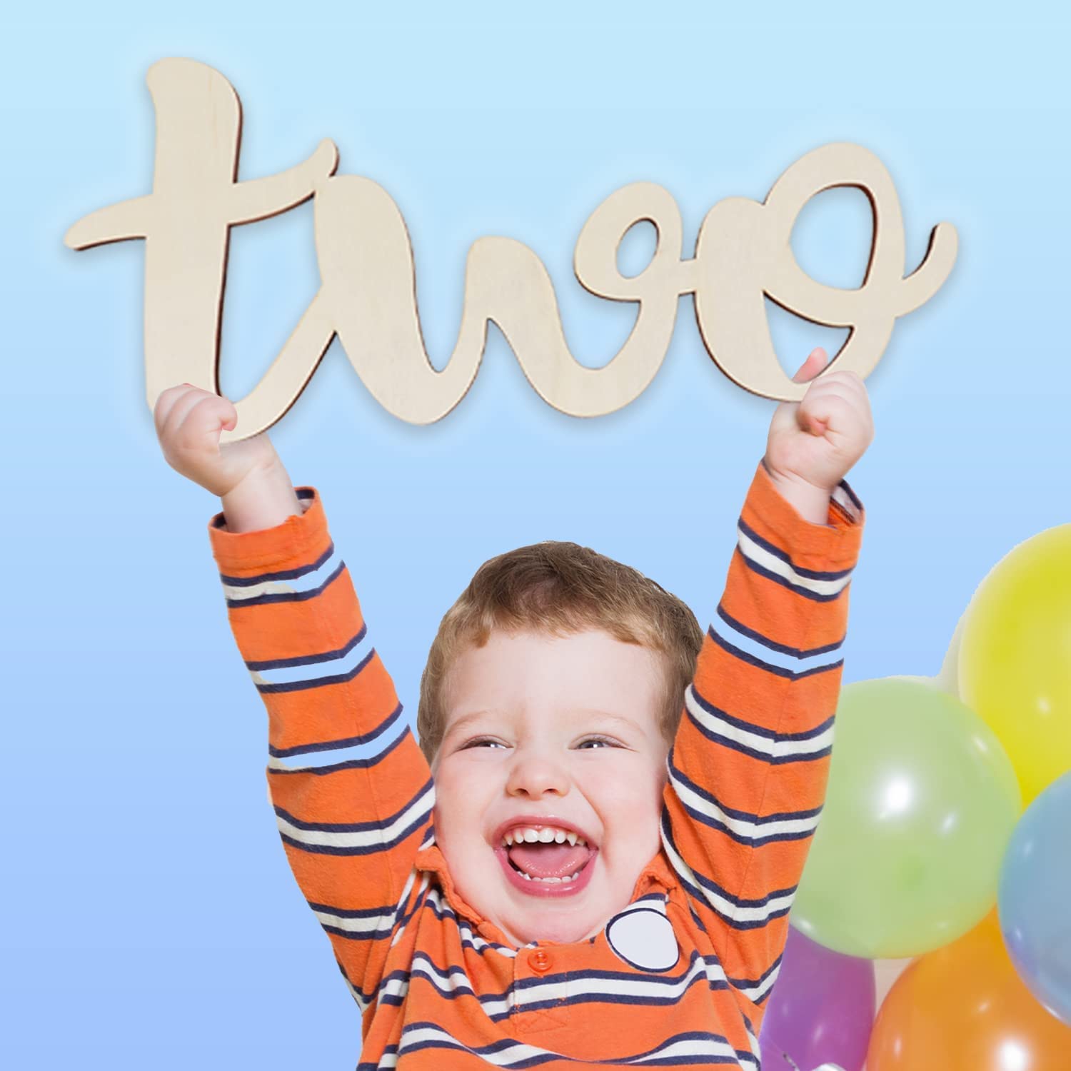 Cliths Set of 1 Piece 2nd Birthday Wooden Sign Two Cutout Letter Two for Kids 2nd Birthday Party Wall Decor Table Display Baby C