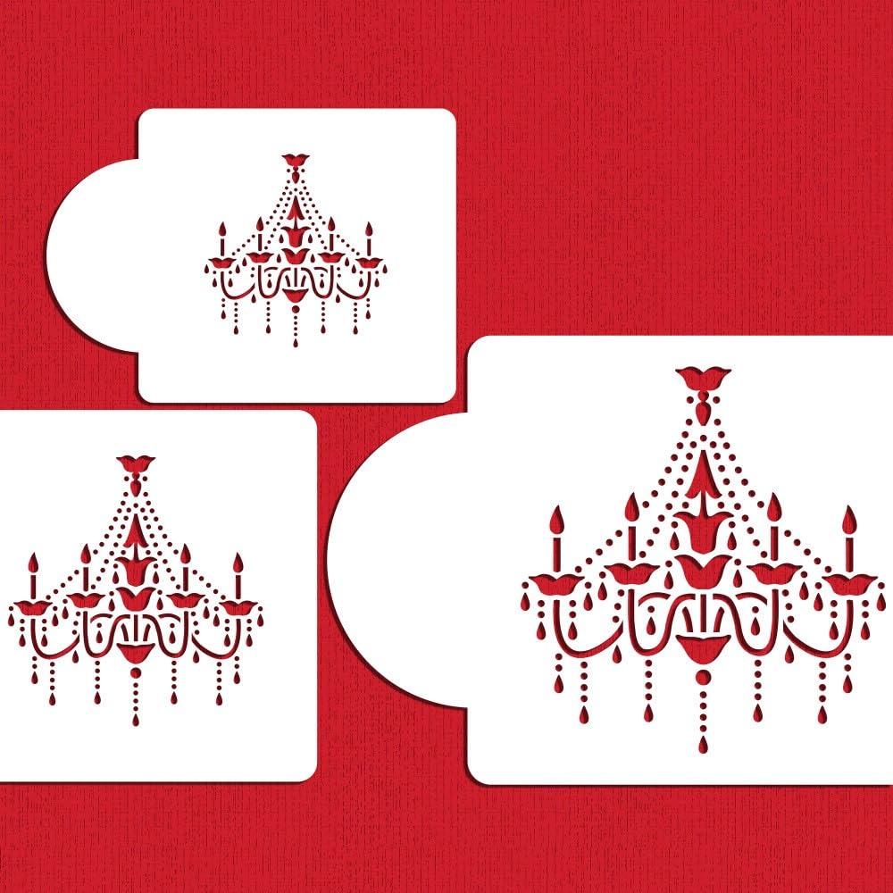 Designer Stencils Chandelier Stencil Set Cake And Cookie Stencils, Beige/Semi-Transparent, 2.5'', 3.5'', 5''