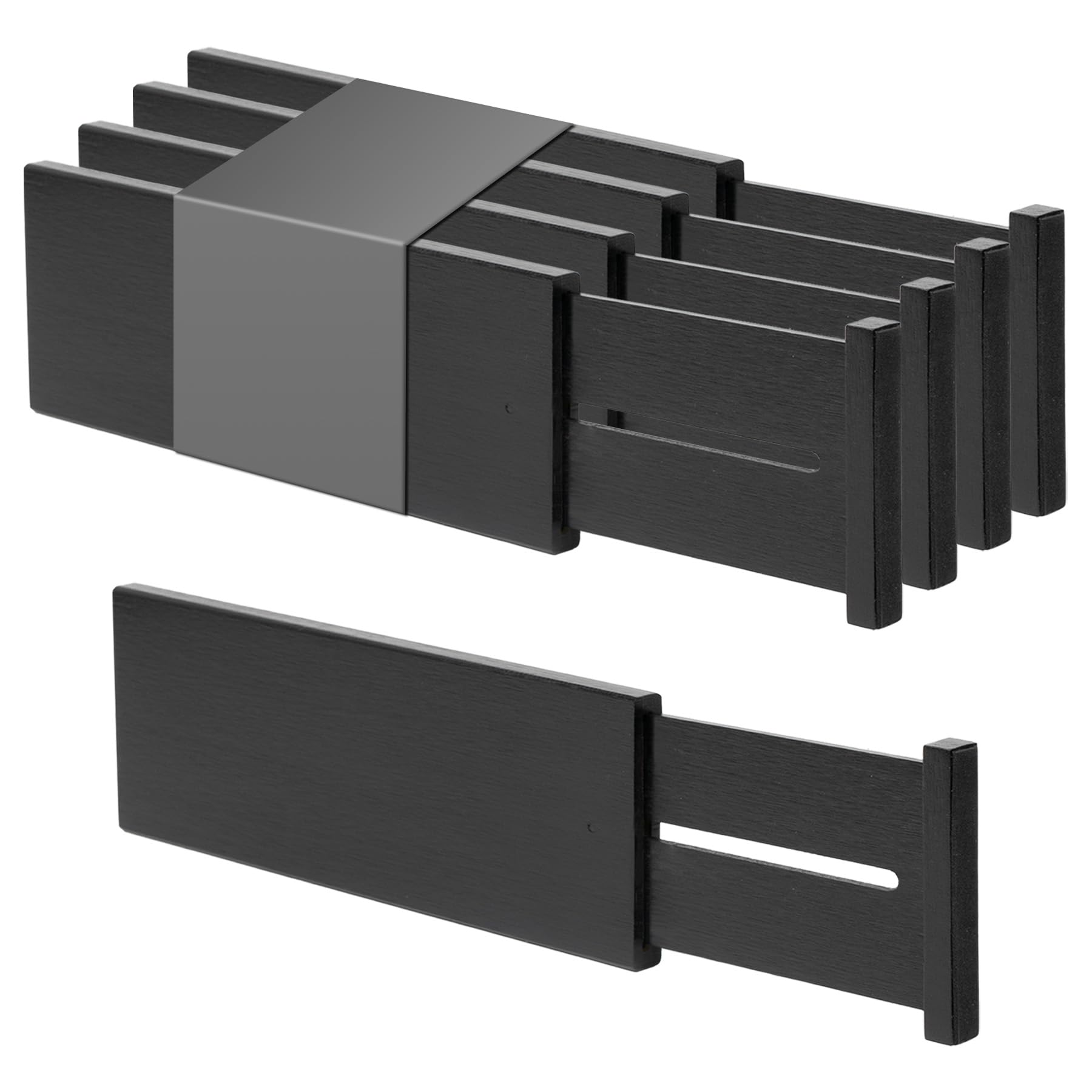Utoplike 4 PCS Bamboo Drawer Dividers, Adjustable Black Drawer Organizers for Socks, Spring Loaded, Works in Kitchen, Dresser, B