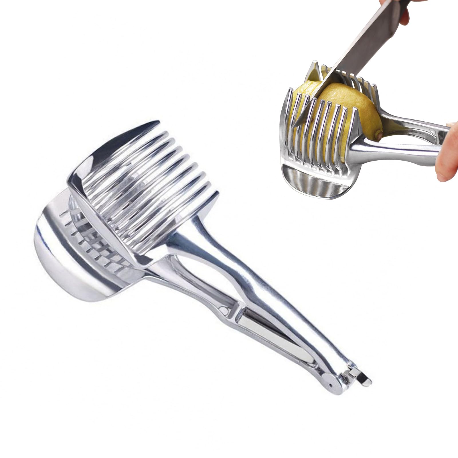 Stainless Steel Onion Slicer, Lemon Slicer Tomato Slicer Multipurpose Handheld Round Fruit Tongs Of Onions, Avocados, Eggs And O