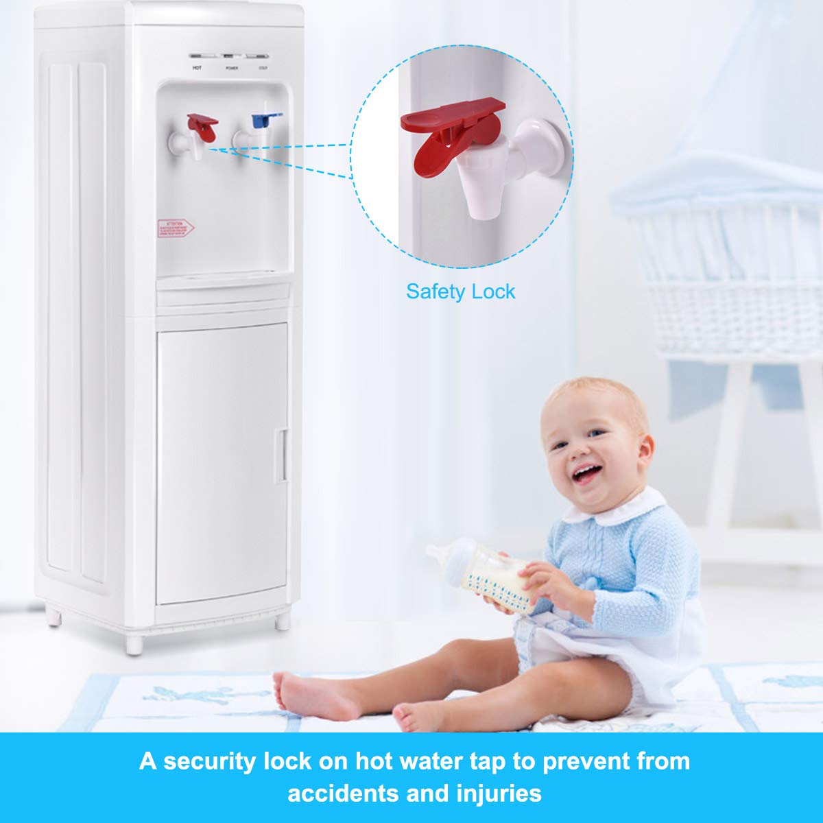 Costway Water Cooler Dispenser For 3-5 Gallon Bottle, Top Loading Hot And Cold Water Dispenser With Storage Cabinet, Child Lock,