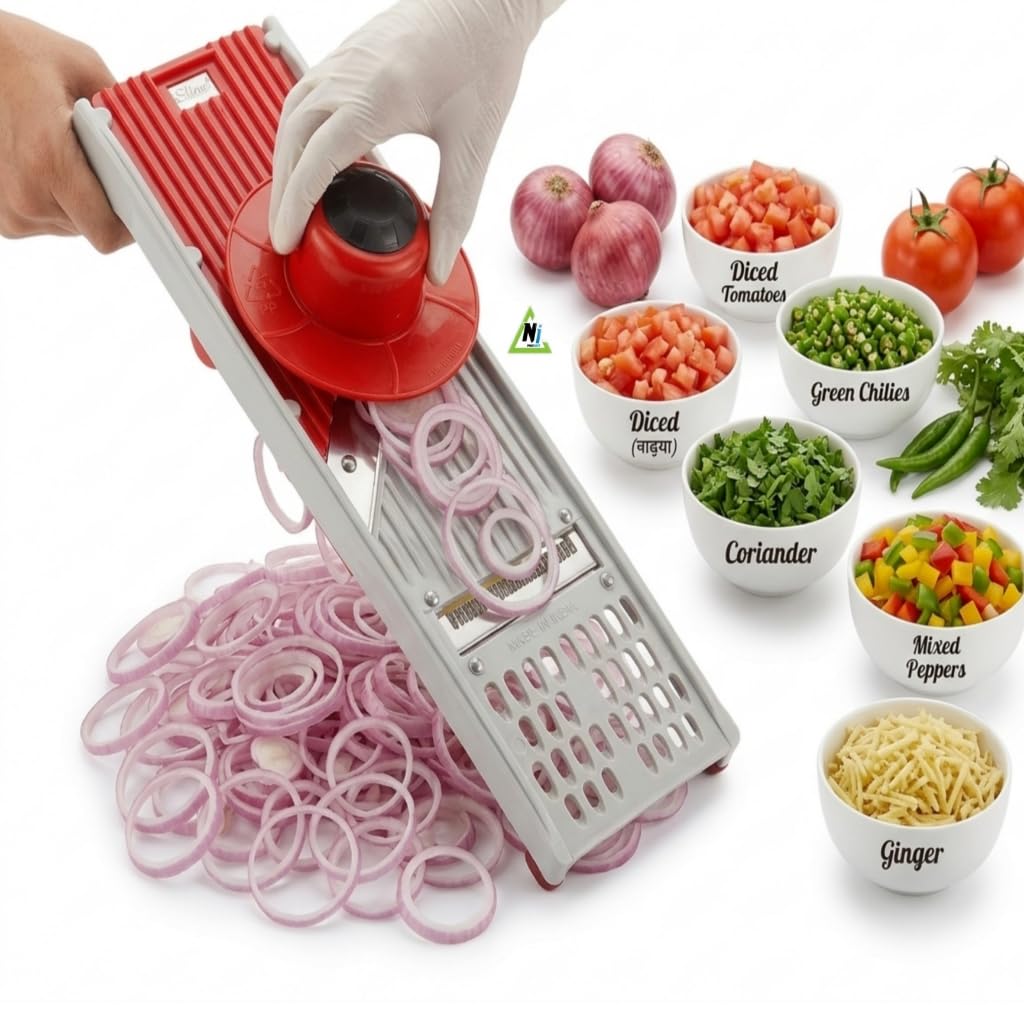 Mandoline Vegetable Slicer, Stainless Steel Grater For Onions, Tomatoes, Ginger, Peppers, Red