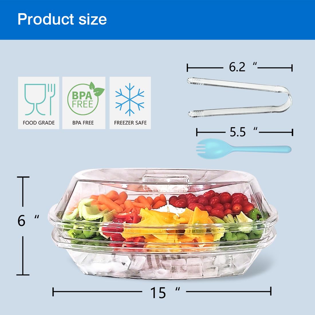 Innovative Life High-End Veggie Fruit Tray With Lid, Ice Chilled Vegetable Serving Platter With Ice Tray On Bottom, Perfect For