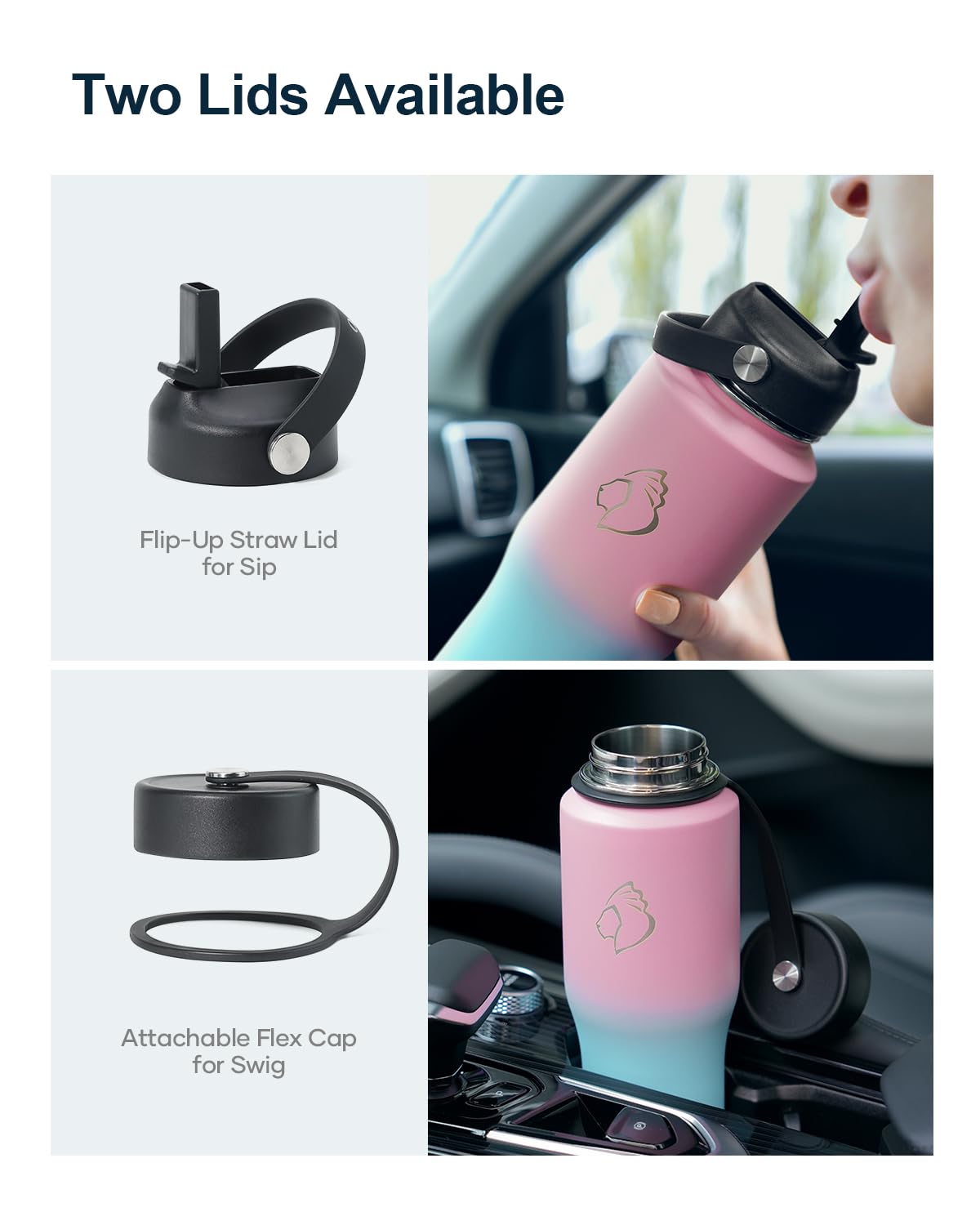 Buzio Stainless Steel Water Bottle Vacuum Insulated (Cold For 48 Hrs, Hot For 24 Hrs),32Oz Tumbler Travel Flask With Straw Lid A