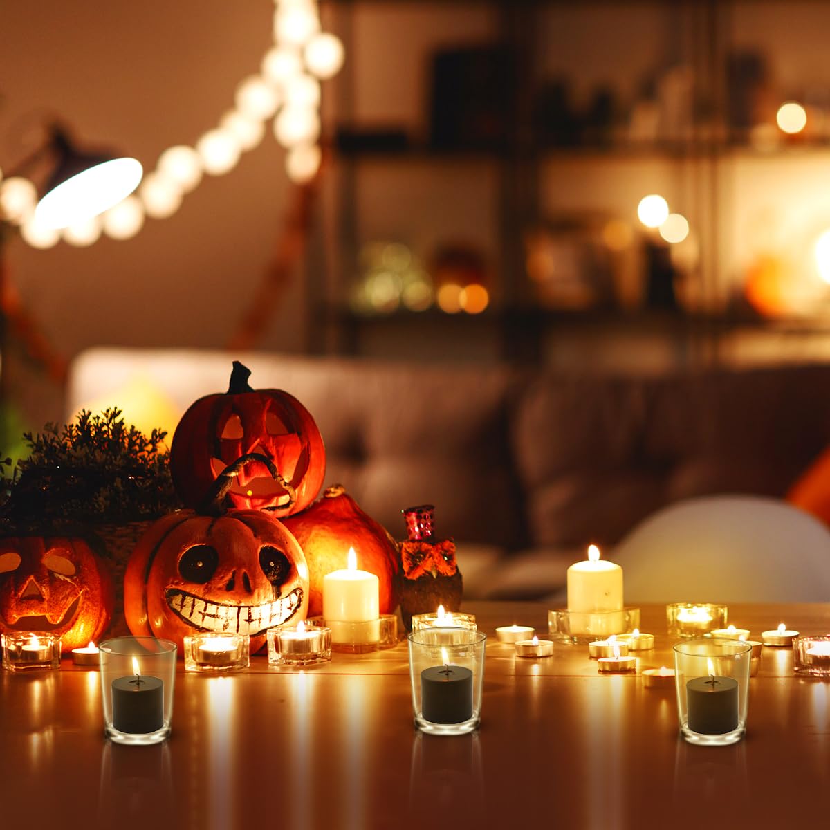 10 Hours Black Votive Candles Bulk, 36 Packs Small Unscented 1.5 Inch Diameter Wax Candles for Halloween Wedding, Party, Holiday