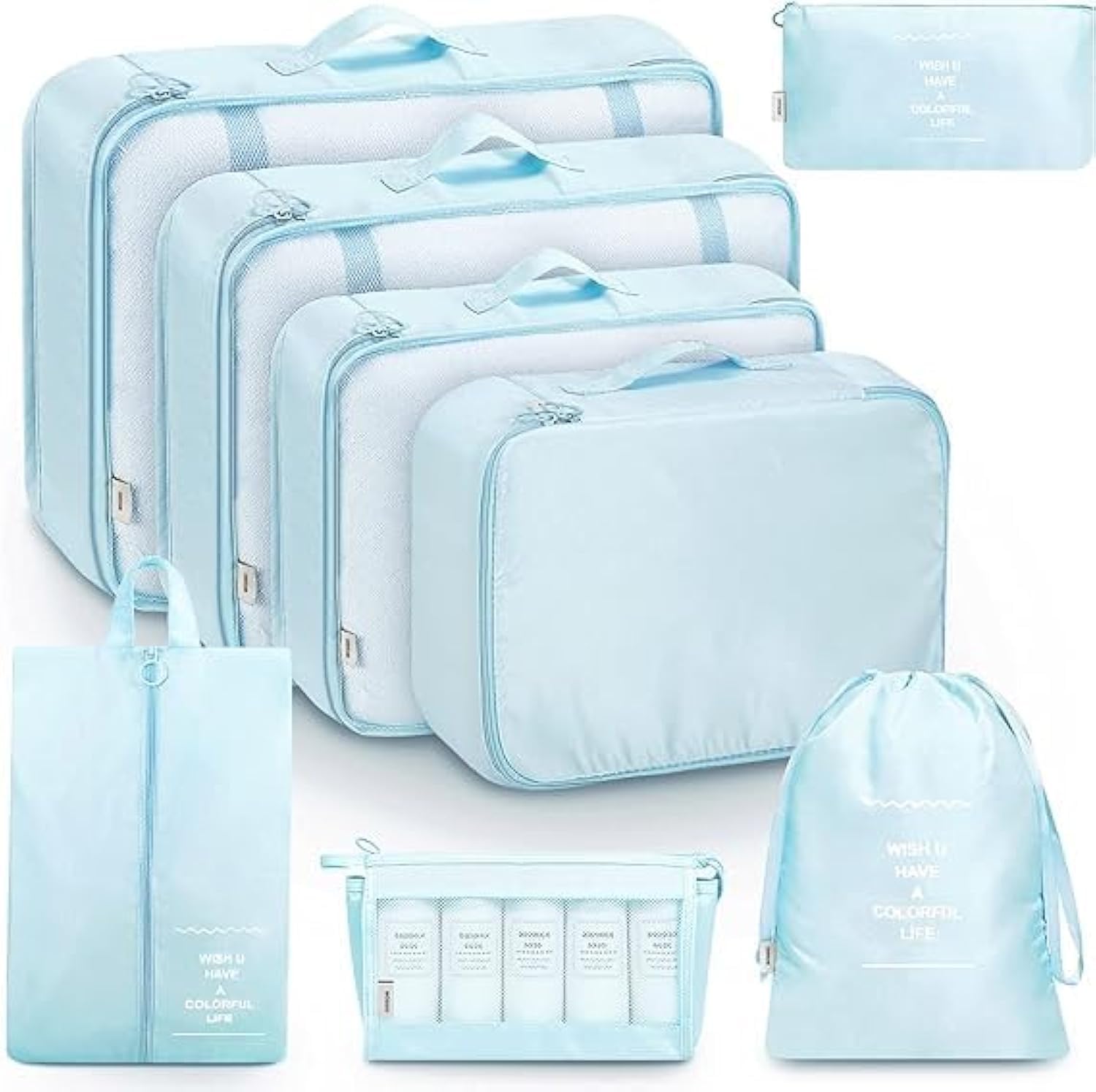 Flyngo Nylon 8 Pcs Travel Organizer Pouch Packing Cubes For Clothes Space Savers Bags Cosmetics/Underwear/Socks/Shoes Toiletry B