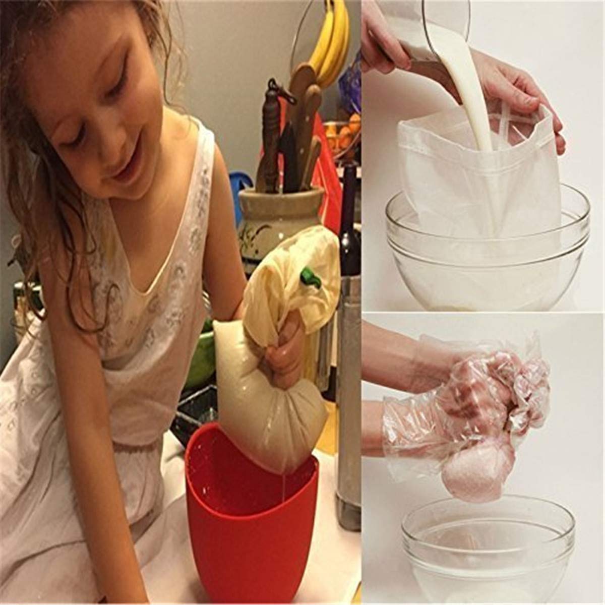 2 Pcs Pro Quality Nut Milk Bag - Big 10''X12'' Commercial Grade - Reusable Almond Milk Bag & All Purpose Food Strainer - Fine Me