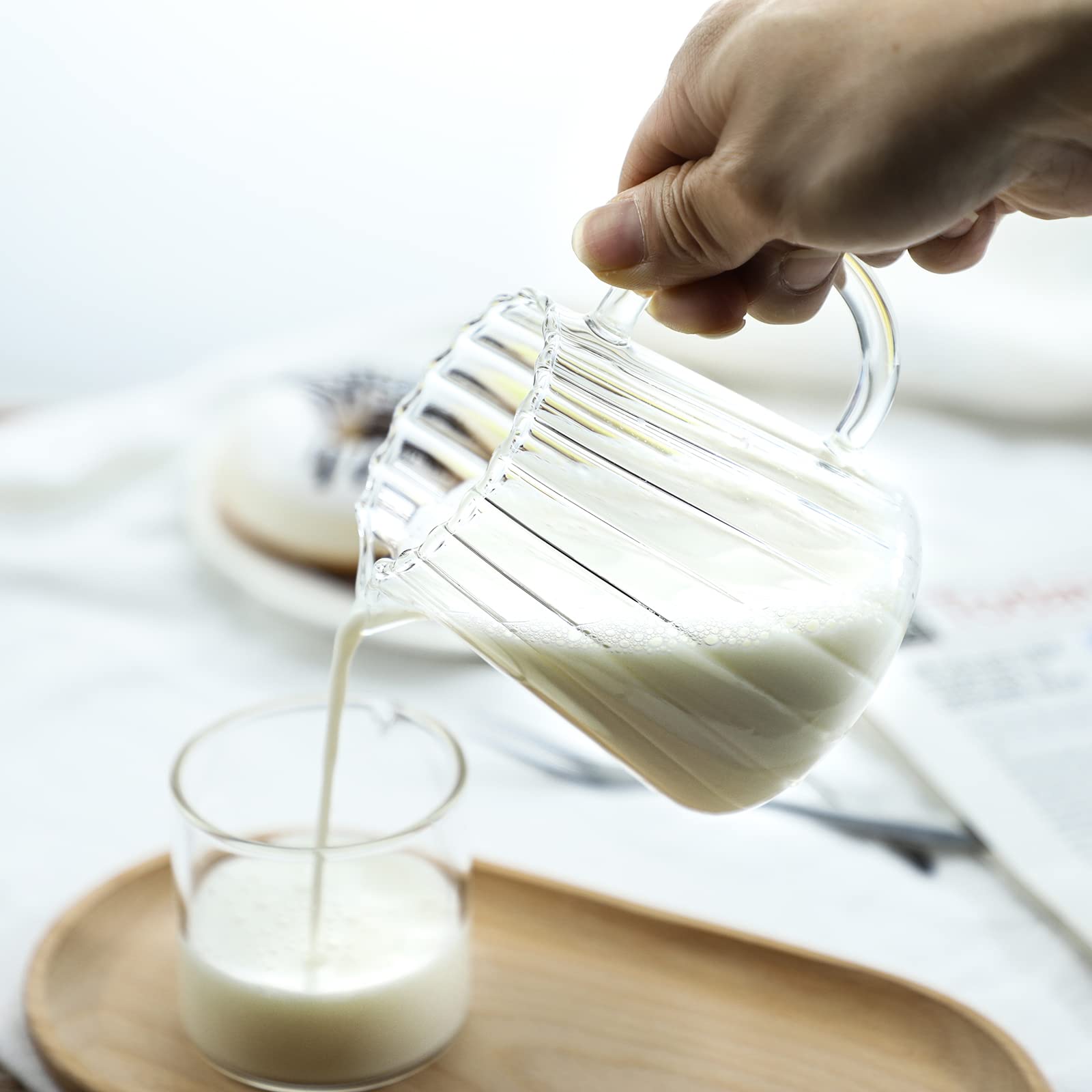 Choold Elegant Wave Shaped Crystal Glass Creamer Coffee Pitcher/Serving Pitcher/Sauce Pitcher/Milk Creamer Jug For Kitchen 8.5 O